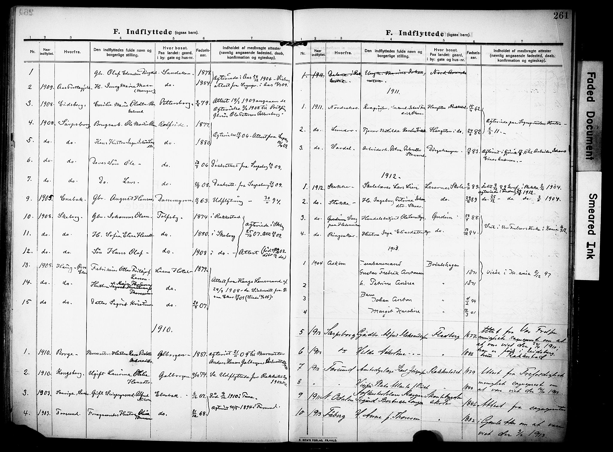 Rakkestad prestekontor Kirkebøker, SAO/A-2008/F/Fa/L0015: Parish register (official) no. I 15, 1909-1922, p. 261