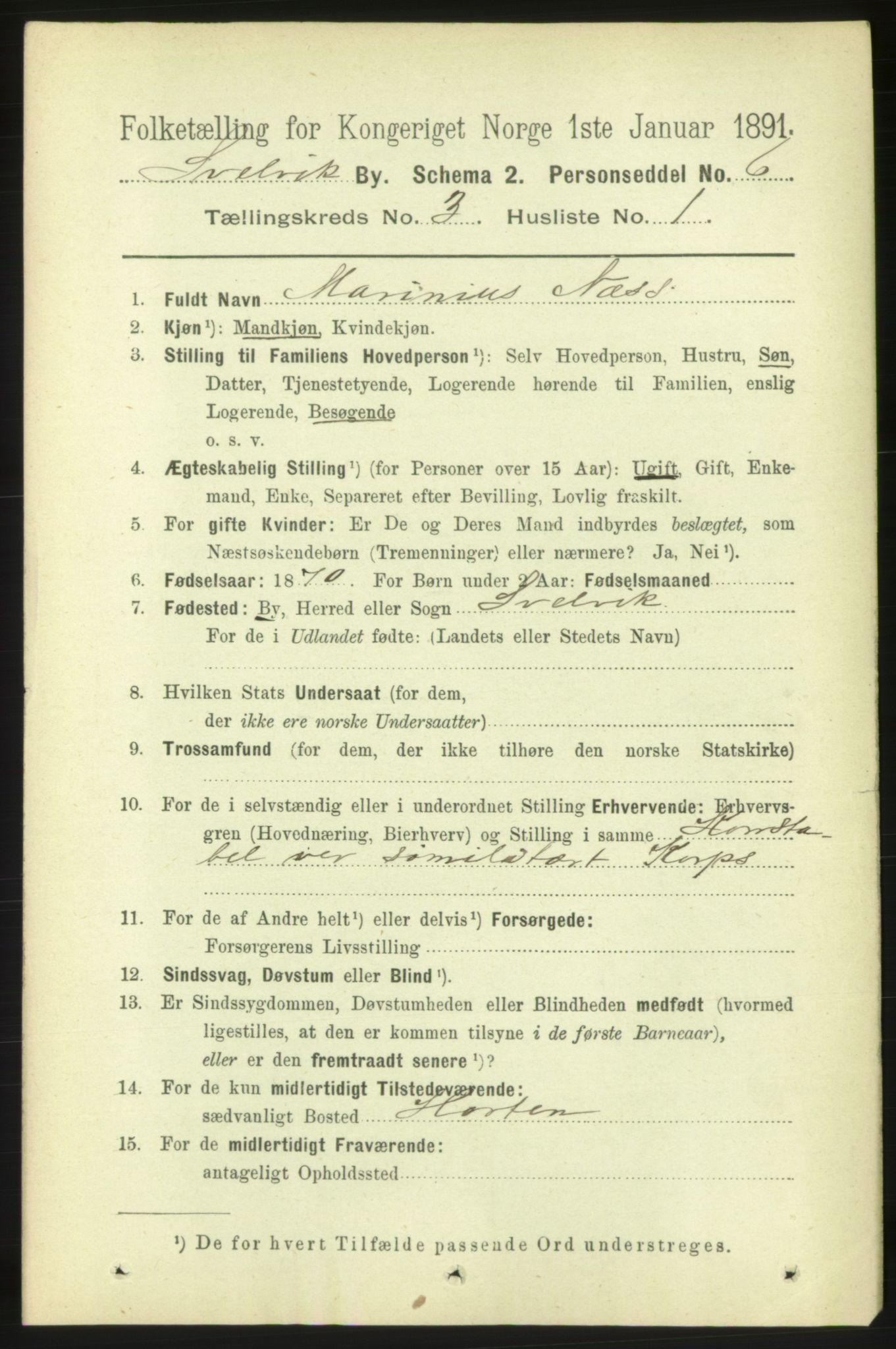 RA, 1891 census for 0701 Svelvik, 1891, p. 1215