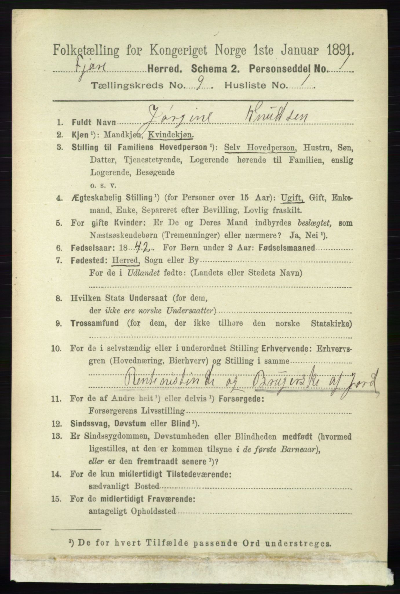 RA, 1891 census for 0923 Fjære, 1891, p. 4200