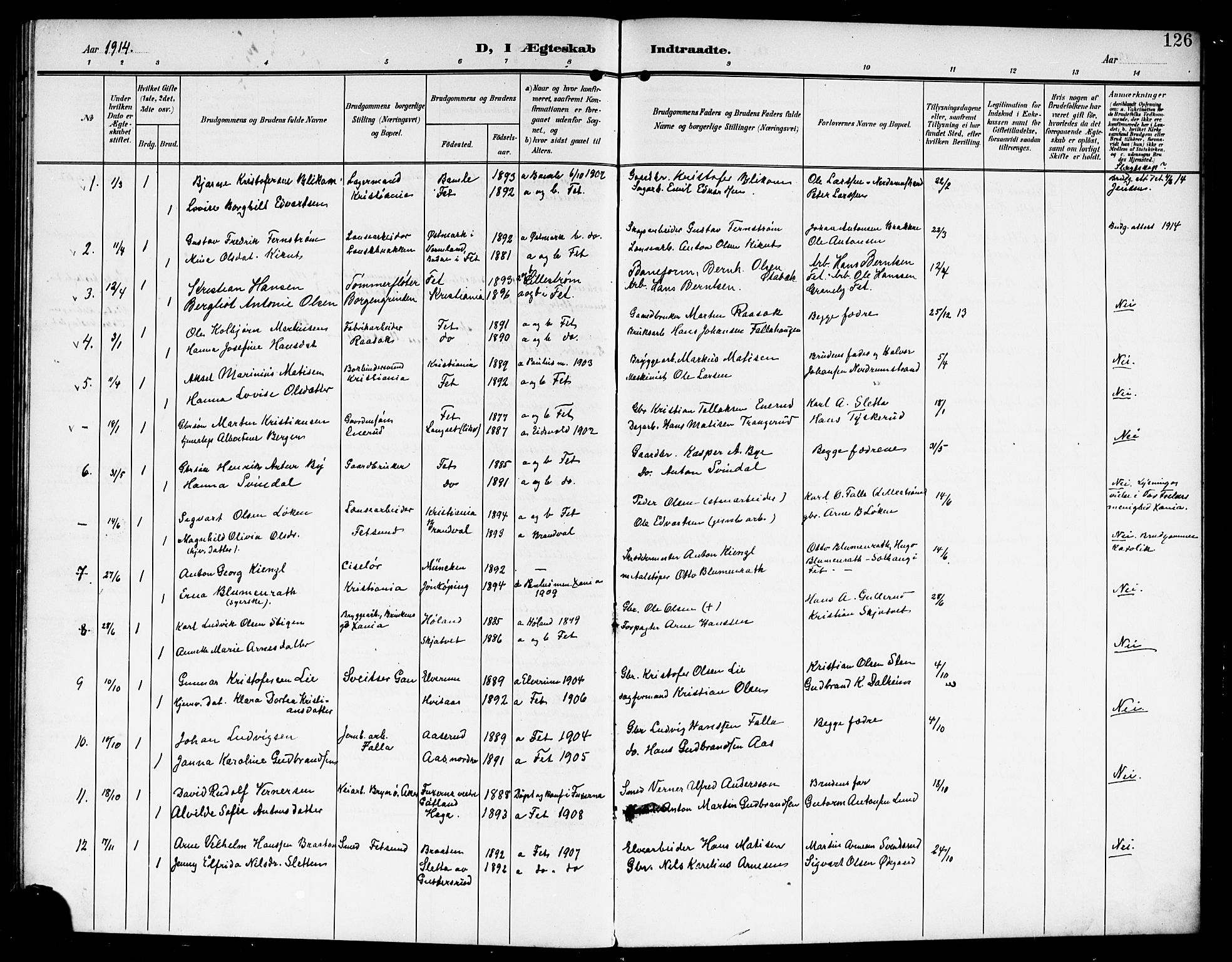 Fet prestekontor Kirkebøker, SAO/A-10370a/G/Ga/L0008: Parish register (copy) no. I 8, 1907-1920, p. 126