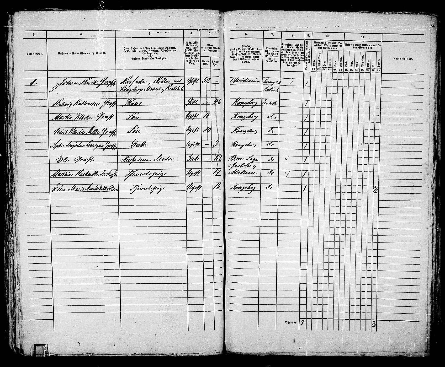 RA, 1865 census for Kongsberg/Kongsberg, 1865, p. 952