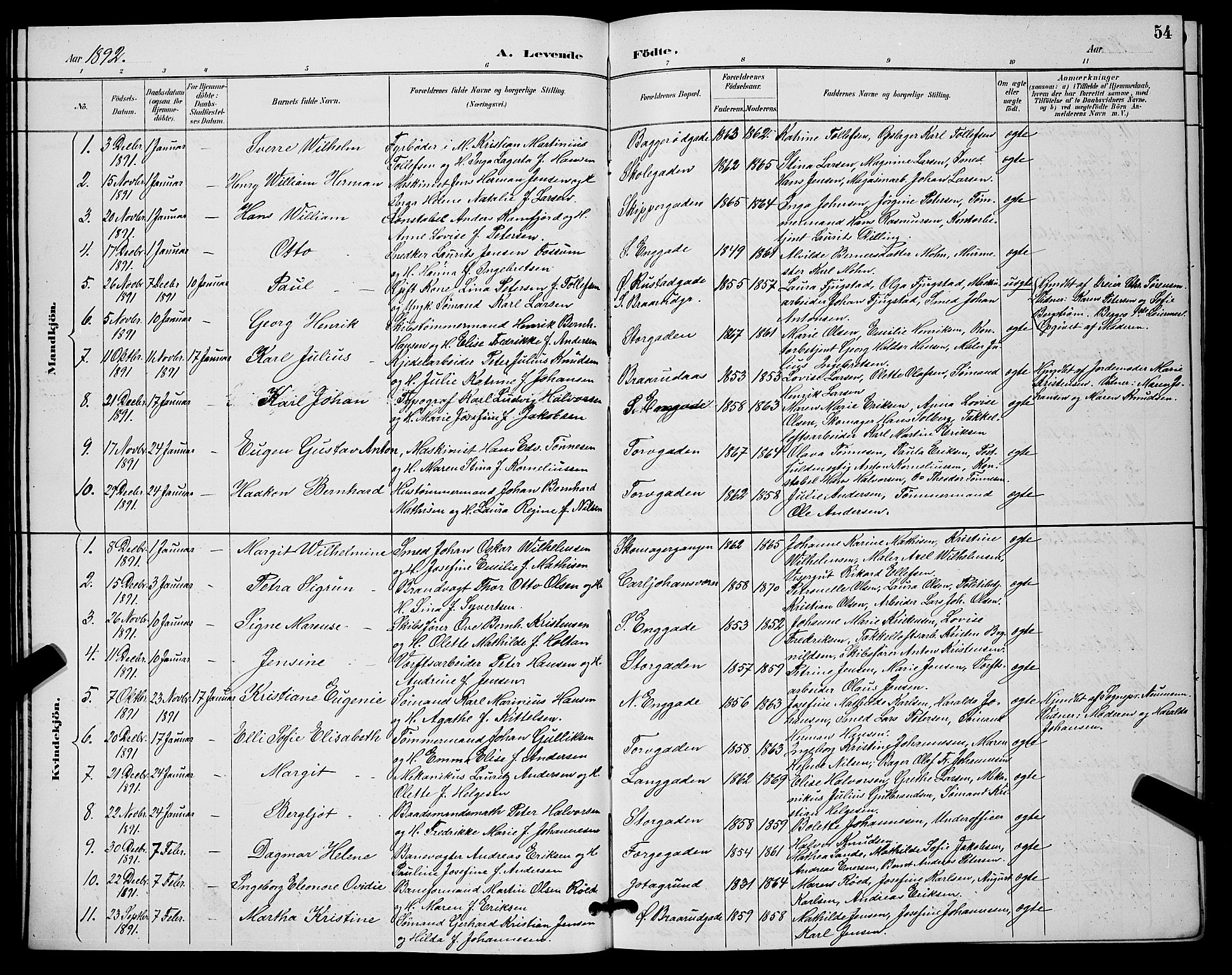 Horten kirkebøker, AV/SAKO-A-348/G/Ga/L0005: Parish register (copy) no. 5, 1888-1895, p. 54