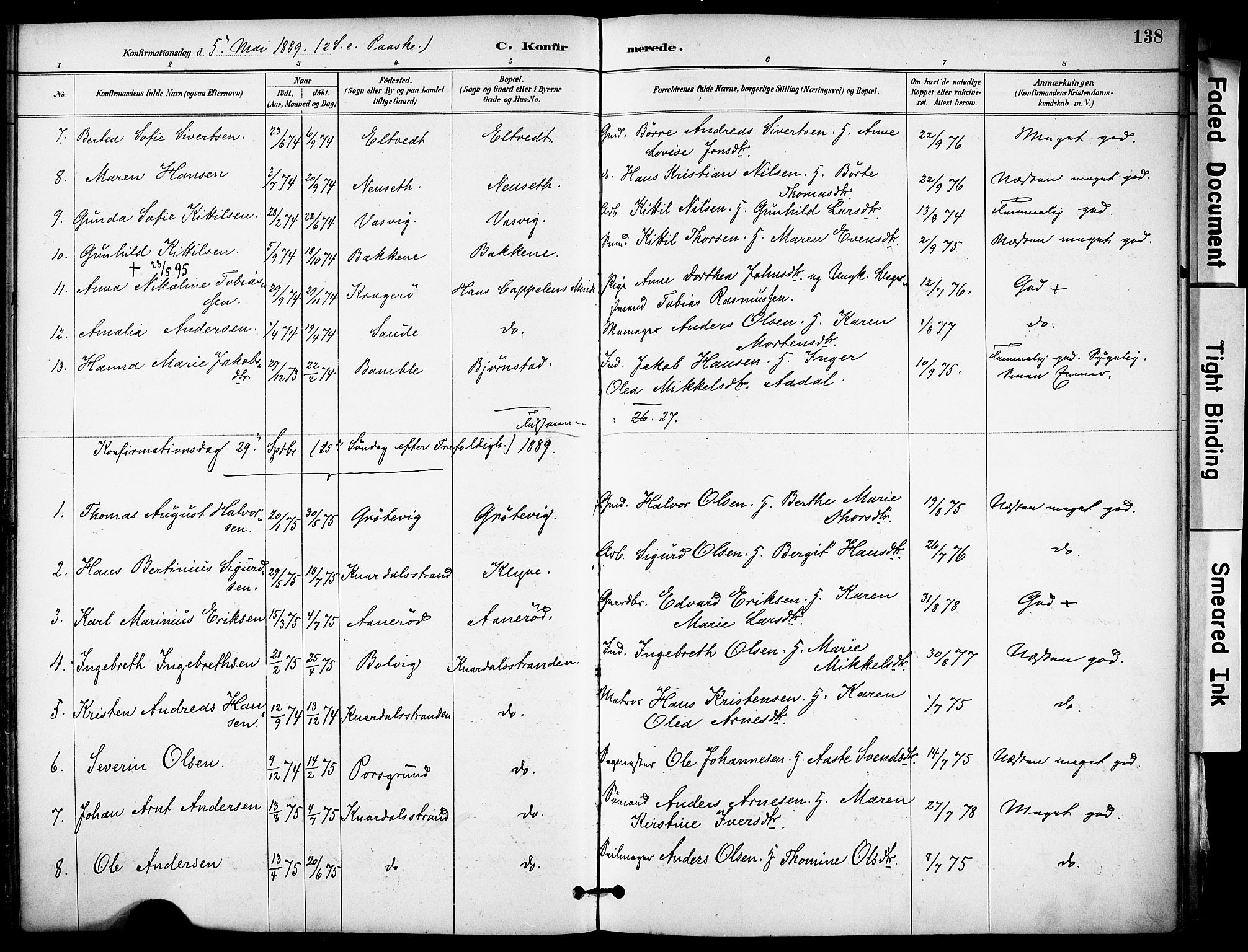 Solum kirkebøker, SAKO/A-306/F/Fa/L0010: Parish register (official) no. I 10, 1888-1898, p. 138