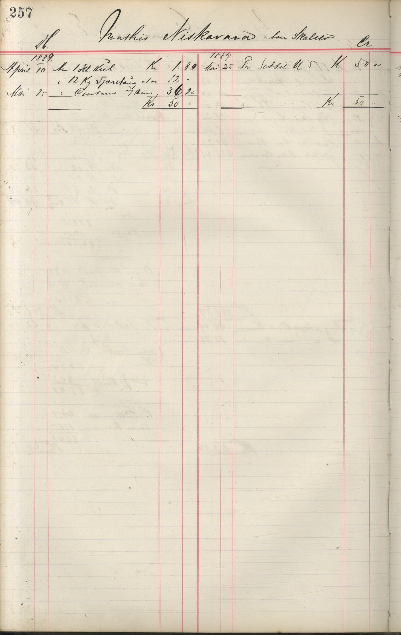 Brodtkorb handel A/S, VAMU/A-0001/F/Fa/L0001/0002: Kompanibøker. Innensogns / Compagnibog for Indensogns Fiskere No 11, 1887-1889, p. 257