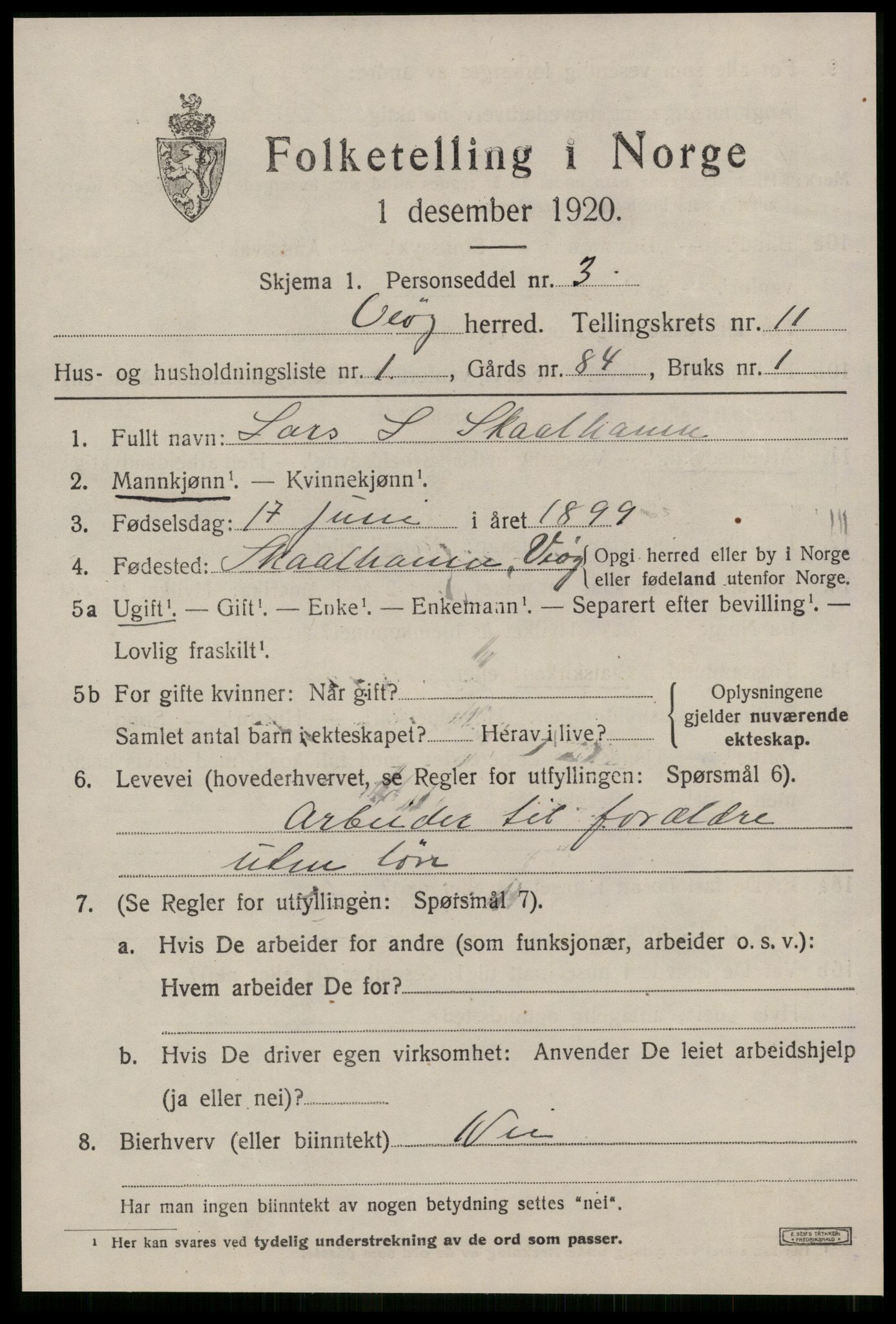 SAT, 1920 census for Veøy, 1920, p. 5573