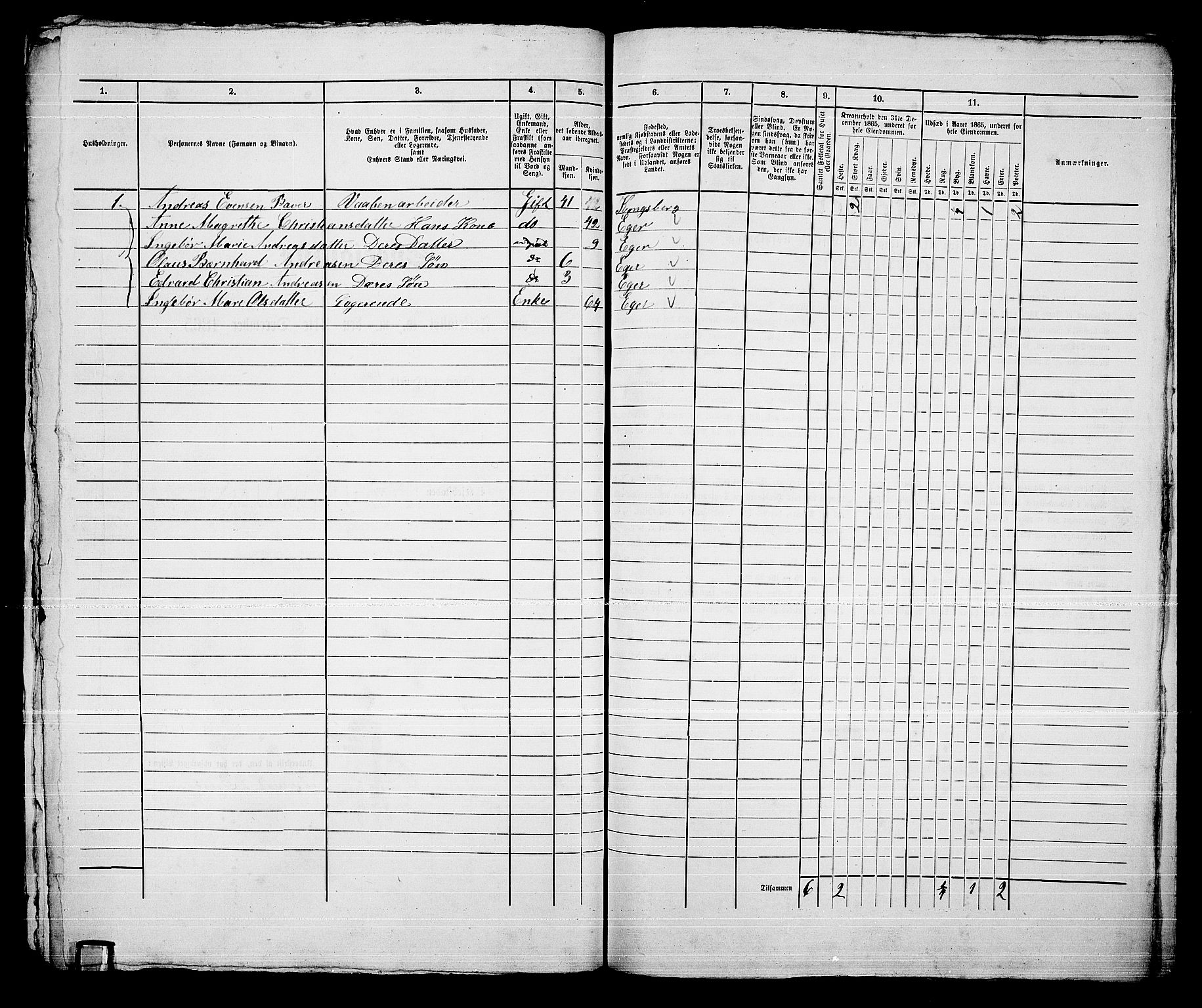 RA, 1865 census for Kongsberg/Kongsberg, 1865, p. 1515