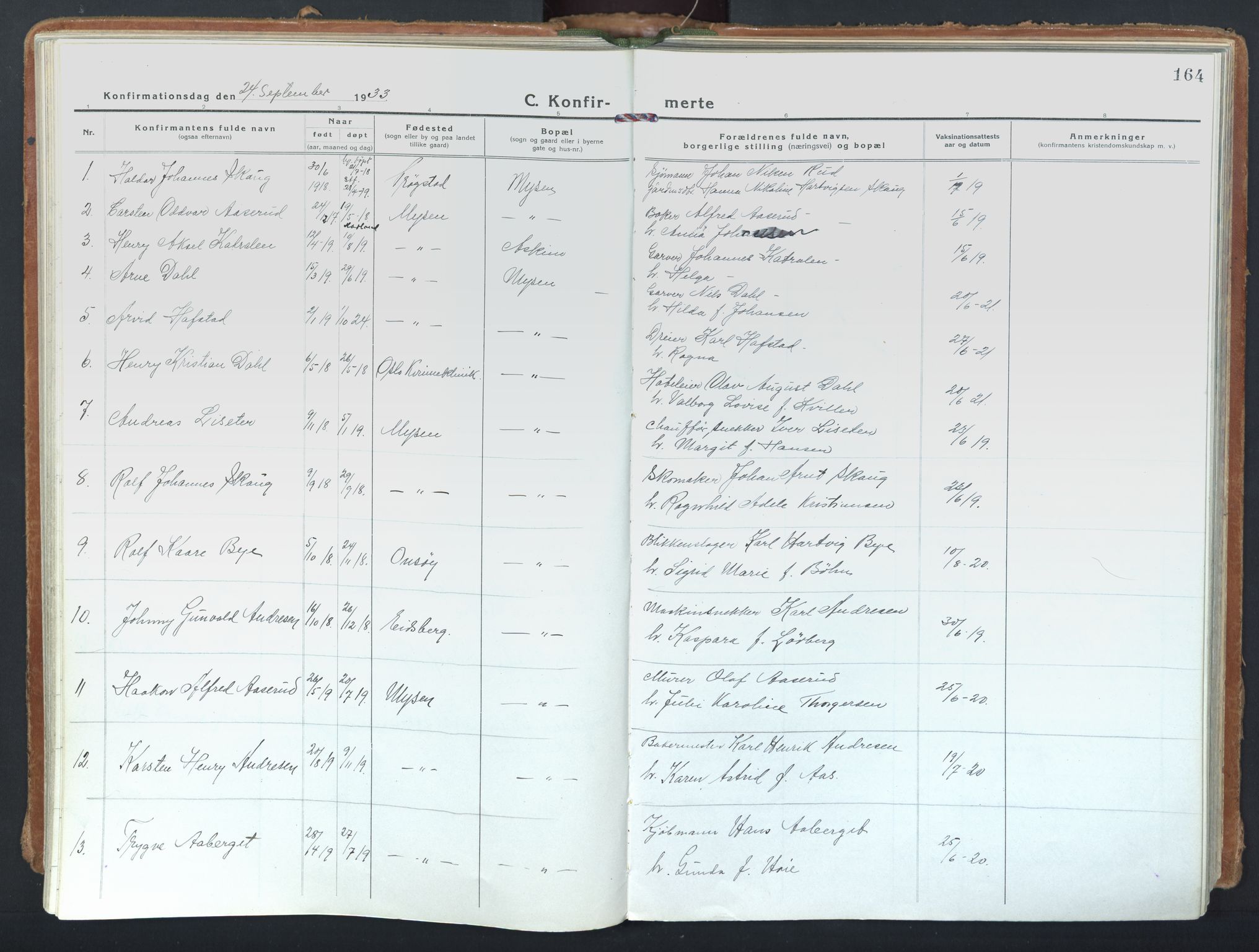 Eidsberg prestekontor Kirkebøker, SAO/A-10905/F/Fd/L0001: Parish register (official) no. IV 1, 1921-1948, p. 164