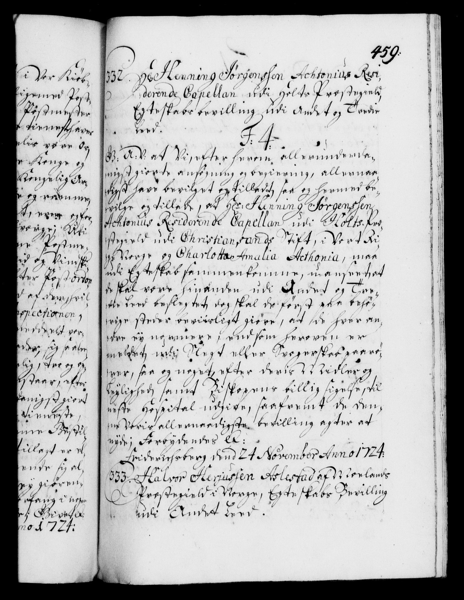 Danske Kanselli 1572-1799, AV/RA-EA-3023/F/Fc/Fca/Fcaa/L0024: Norske registre, 1723-1725, p. 459a