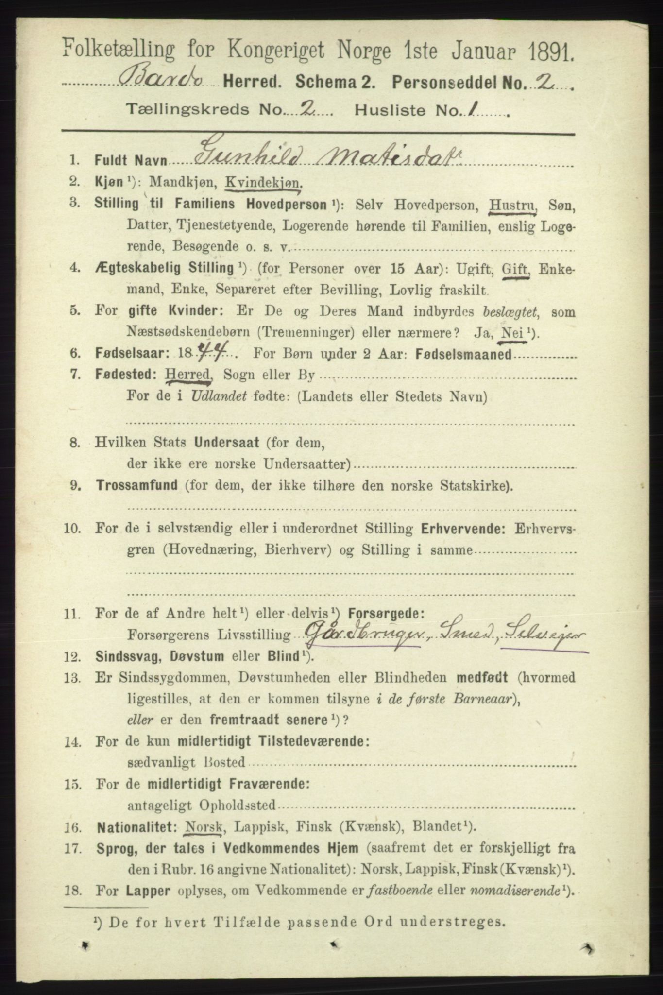 RA, 1891 census for 1922 Bardu, 1891, p. 486