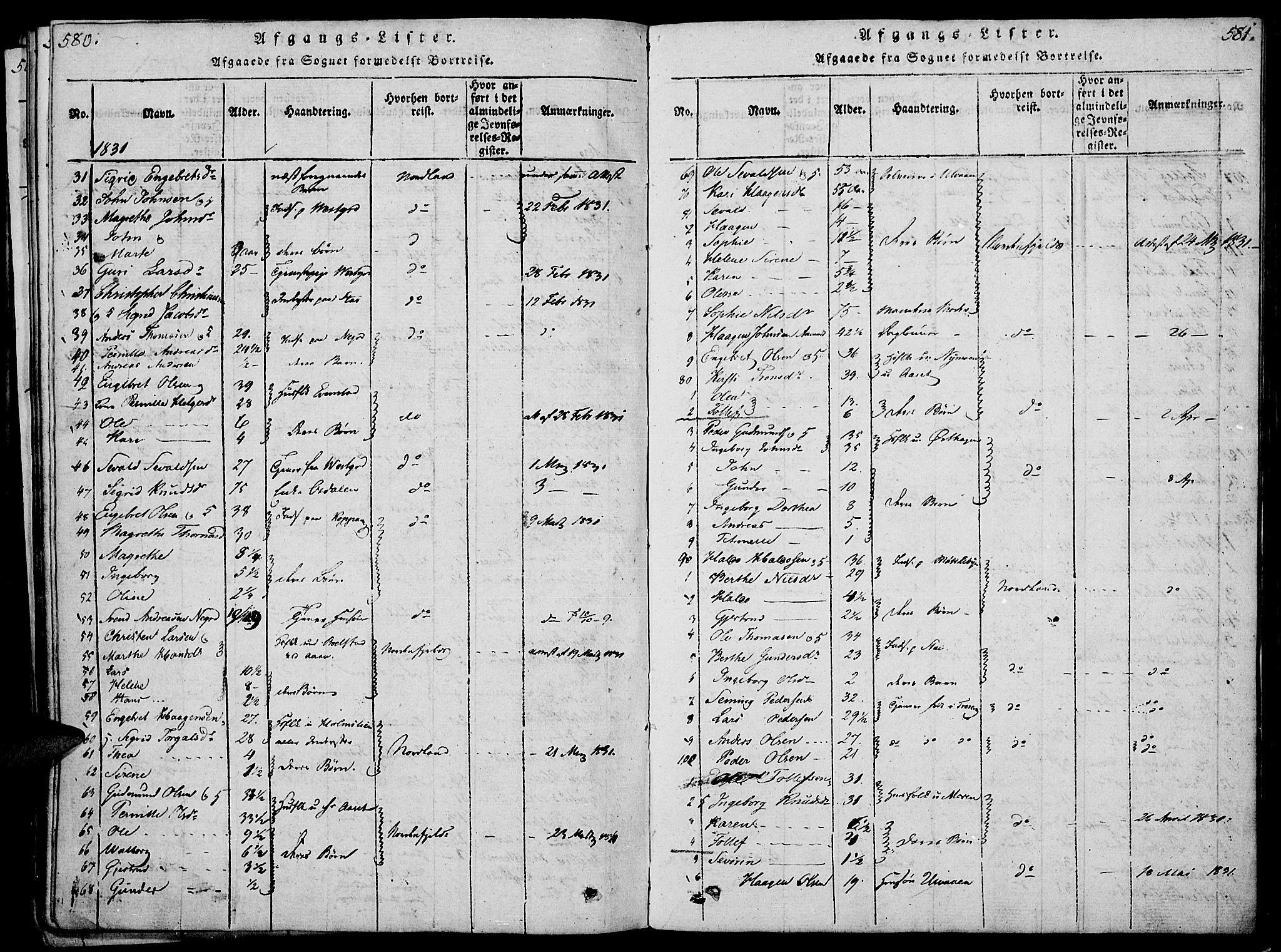 Åmot prestekontor, Hedmark, SAH/PREST-056/H/Ha/Haa/L0005: Parish register (official) no. 5, 1815-1841, p. 580-581