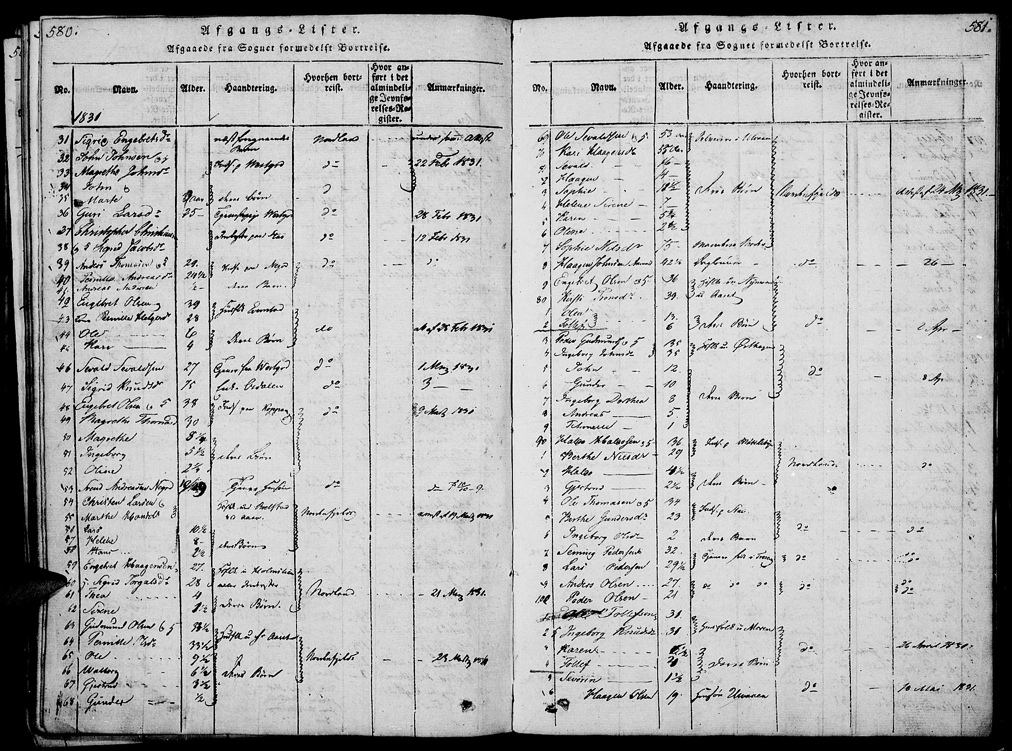 Åmot prestekontor, Hedmark, AV/SAH-PREST-056/H/Ha/Haa/L0005: Parish register (official) no. 5, 1815-1841, p. 580-581