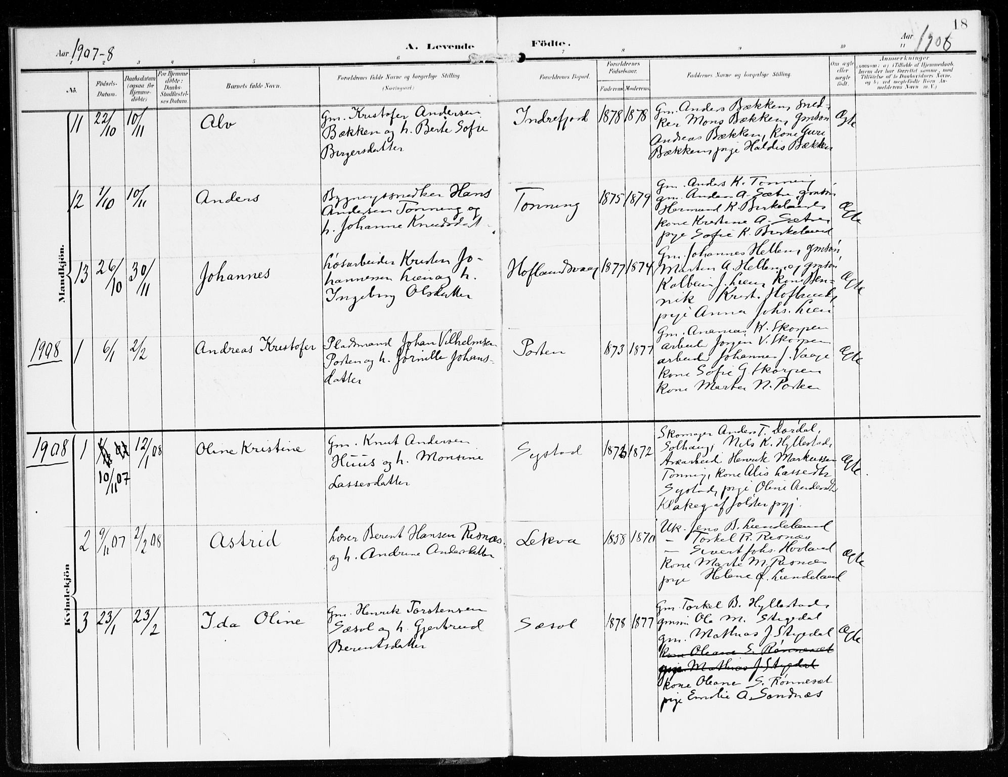 Hyllestad sokneprestembete, SAB/A-80401: Parish register (official) no. B 2, 1903-1917, p. 18