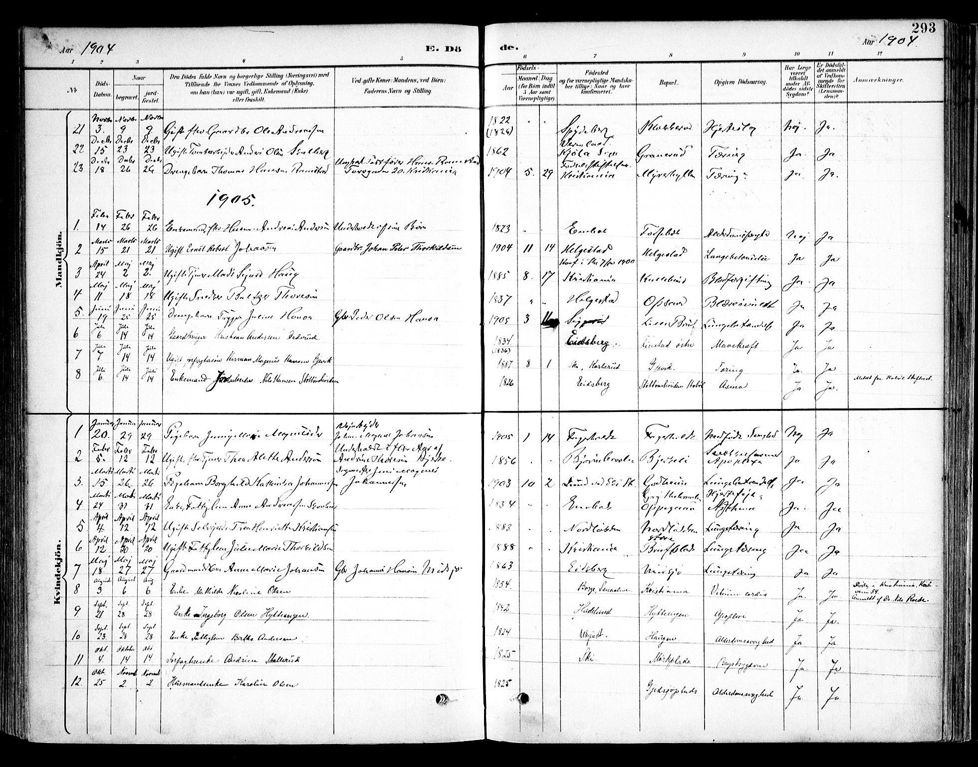 Kråkstad prestekontor Kirkebøker, SAO/A-10125a/F/Fb/L0002: Parish register (official) no. II 2, 1893-1917, p. 293