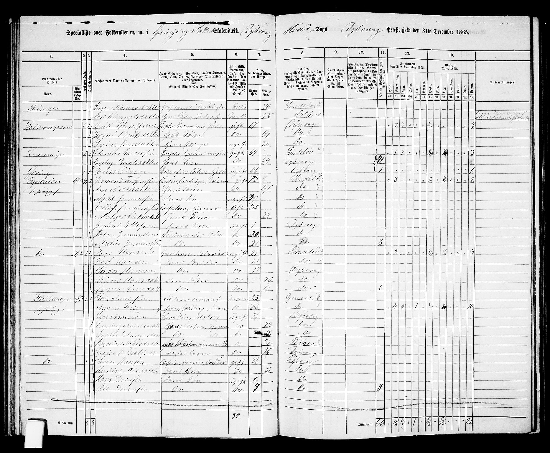 RA, 1865 census for Dypvåg, 1865, p. 54