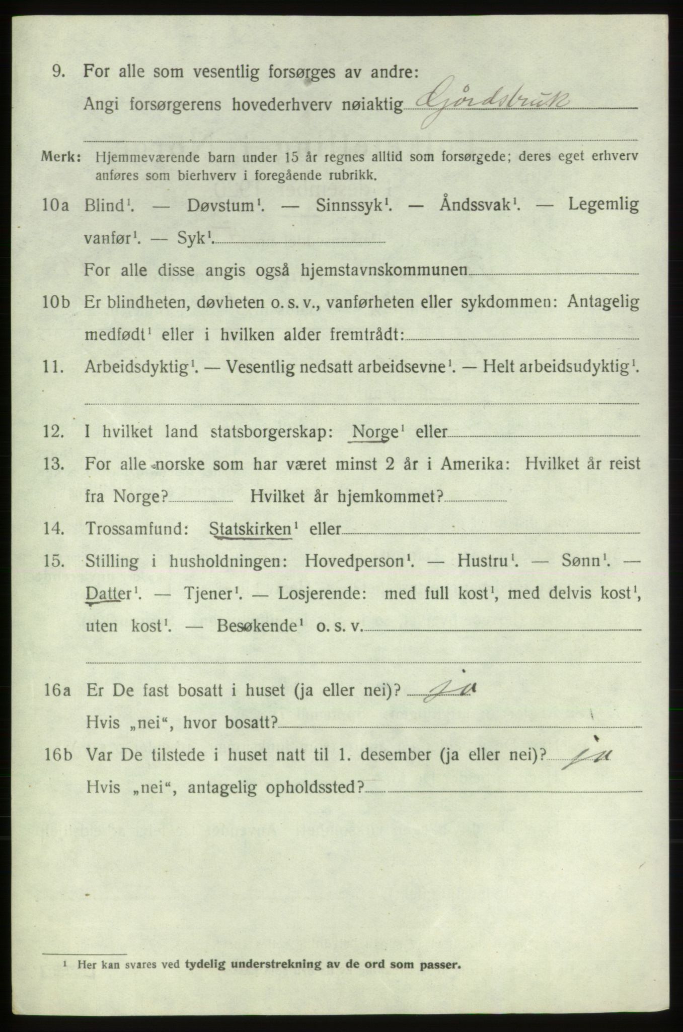 SAB, 1920 census for Tysnes, 1920, p. 9953