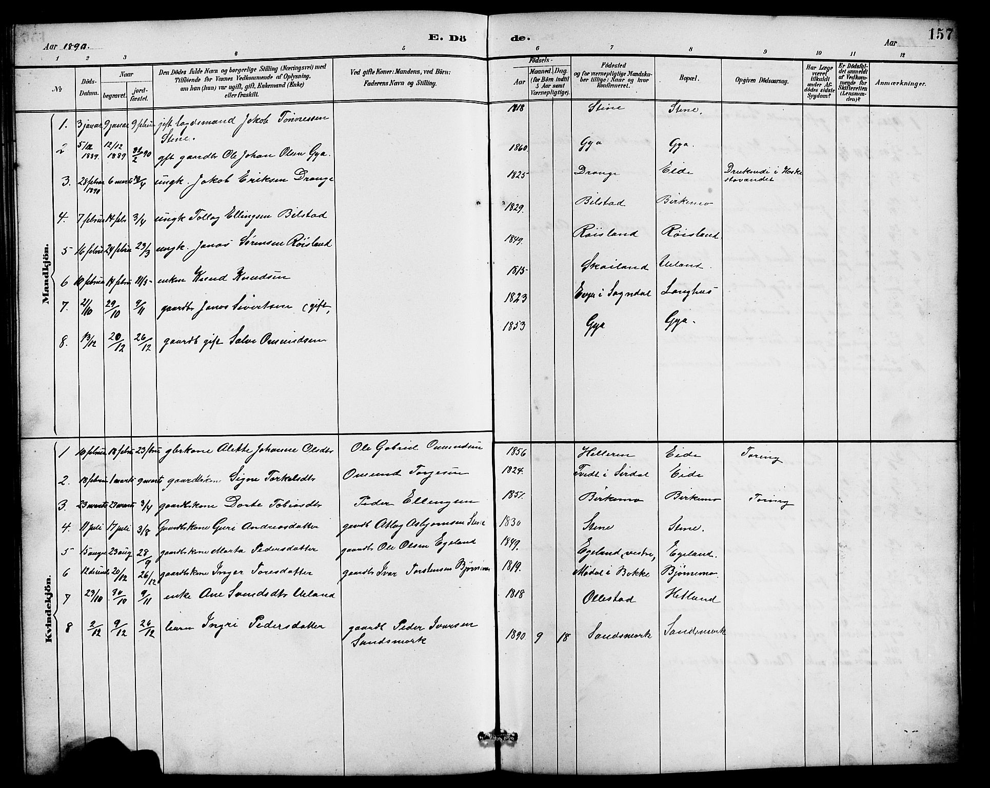 Lund sokneprestkontor, SAST/A-101809/S07/L0007: Parish register (copy) no. B 7, 1890-1925, p. 157
