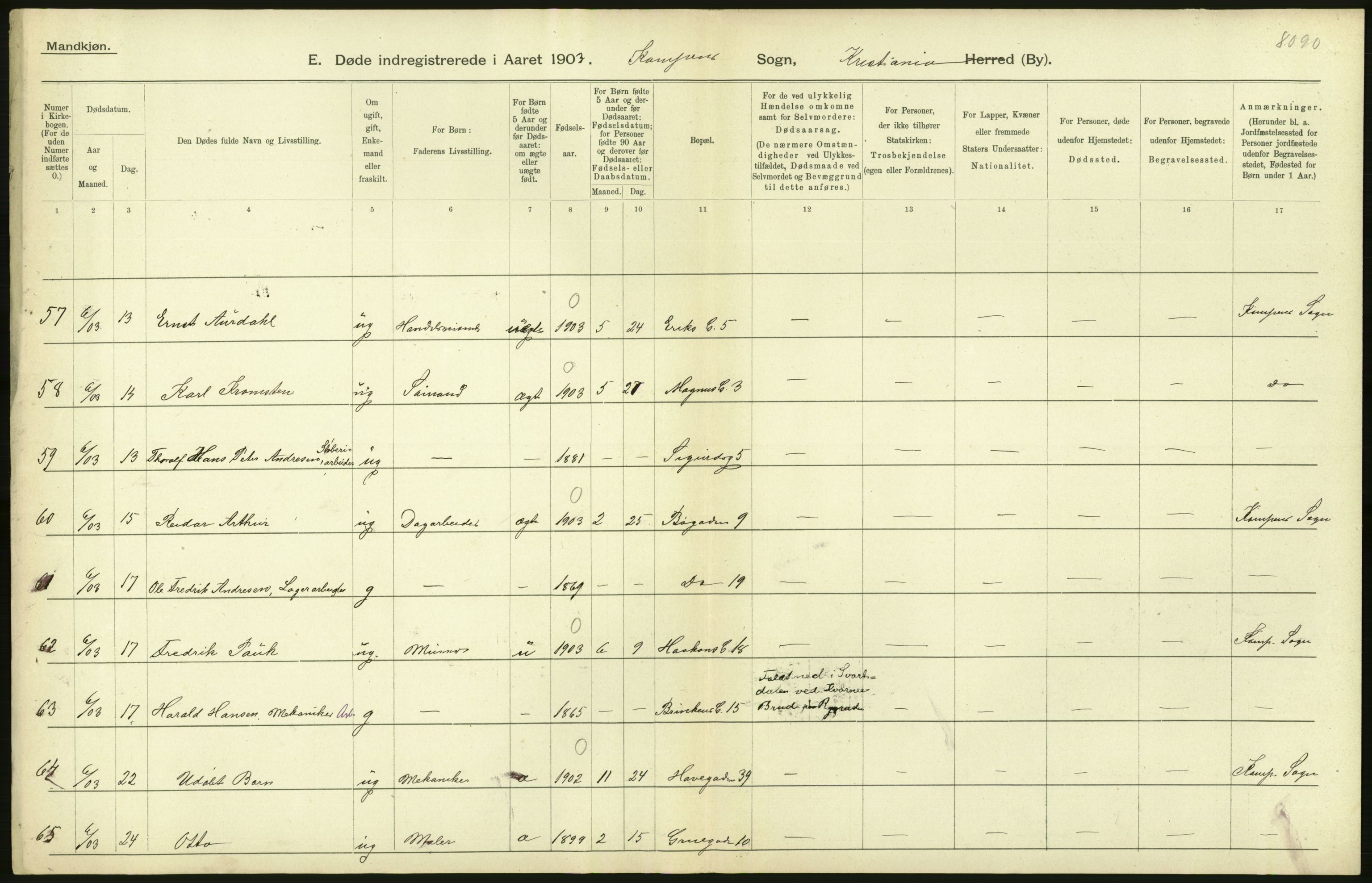 Statistisk sentralbyrå, Sosiodemografiske emner, Befolkning, AV/RA-S-2228/D/Df/Dfa/Dfaa/L0004: Kristiania: Gifte, døde, 1903, p. 248