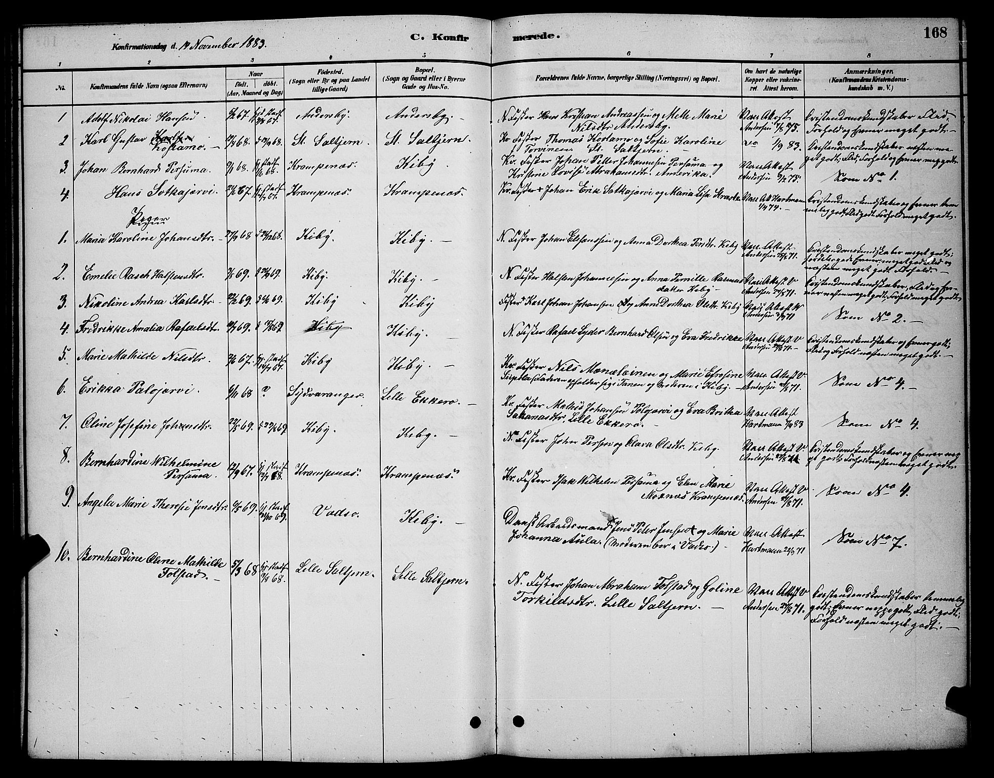 Vadsø sokneprestkontor, SATØ/S-1325/H/Hb/L0003klokker: Parish register (copy) no. 3, 1881-1901, p. 168