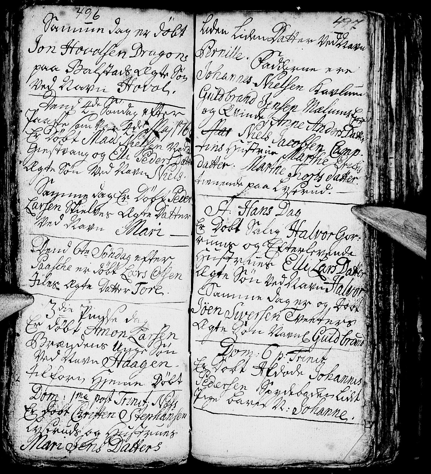 Nes prestekontor, Hedmark, AV/SAH-PREST-020/L/La/L0001: Parish register (copy) no. 1, 1663-1784, p. 496-497