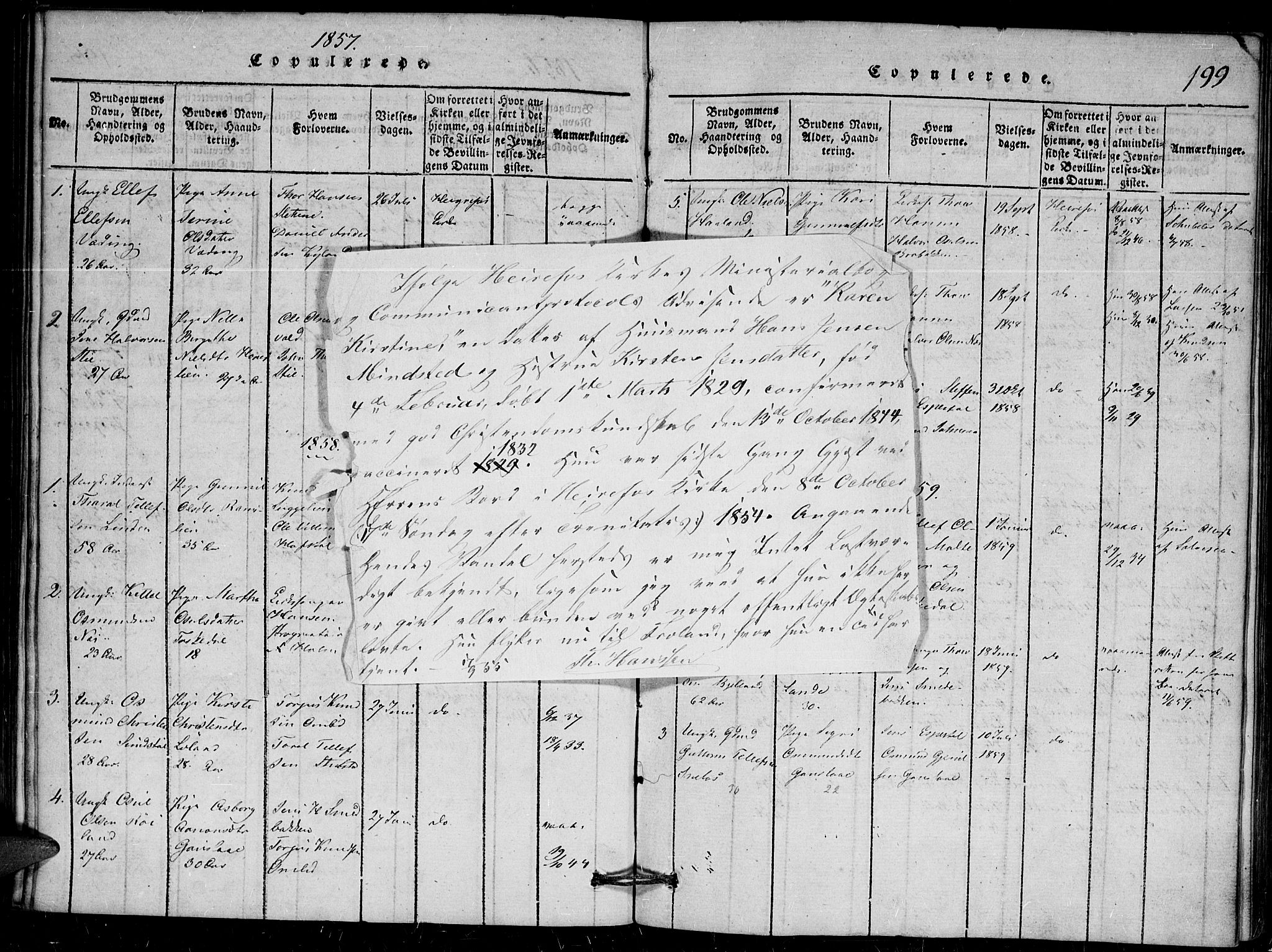 Herefoss sokneprestkontor, AV/SAK-1111-0019/F/Fa/Faa/L0001: Parish register (official) no. A 1, 1816-1860, p. 199