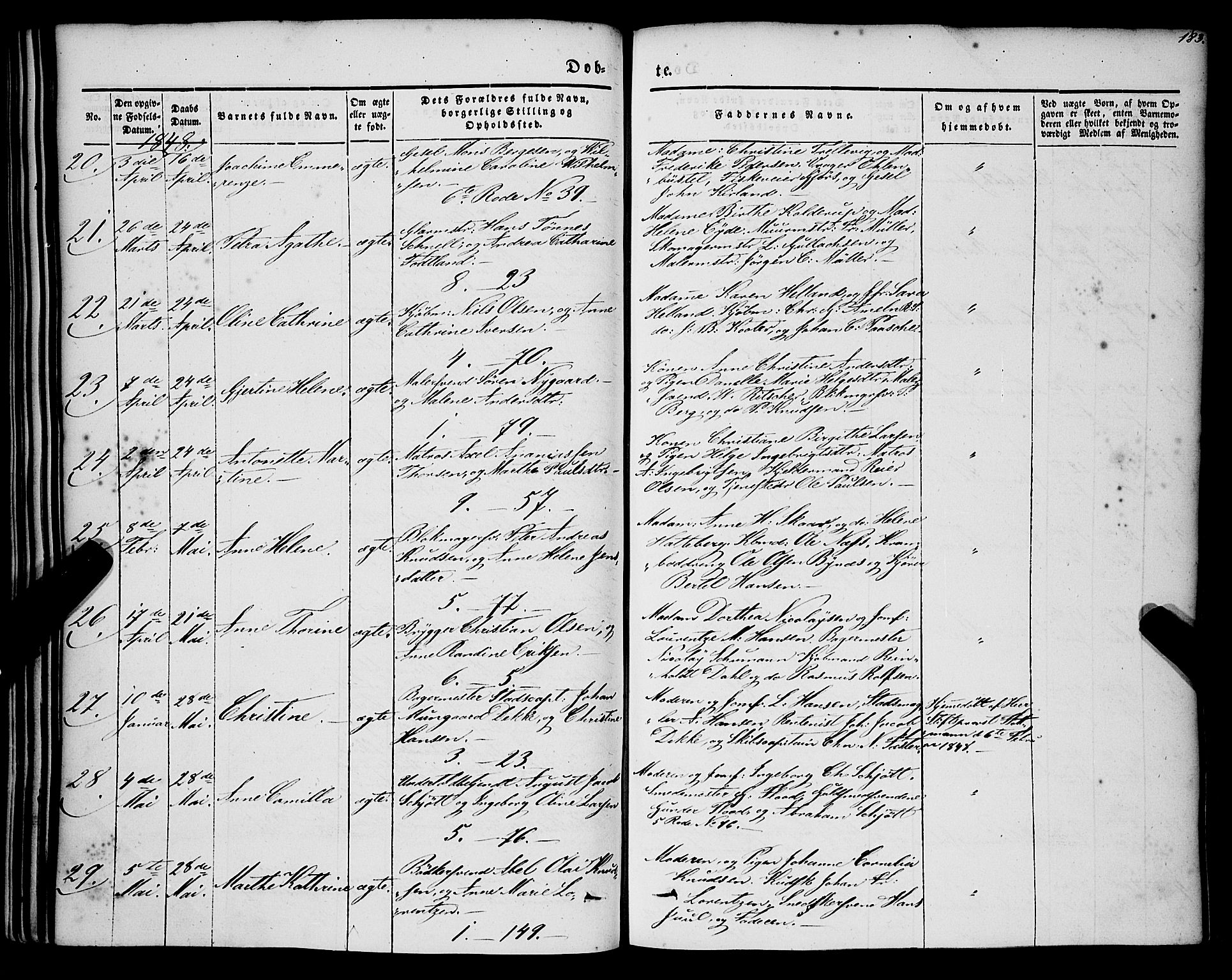 Nykirken Sokneprestembete, AV/SAB-A-77101/H/Haa/L0014: Parish register (official) no. B 1, 1844-1858, p. 183