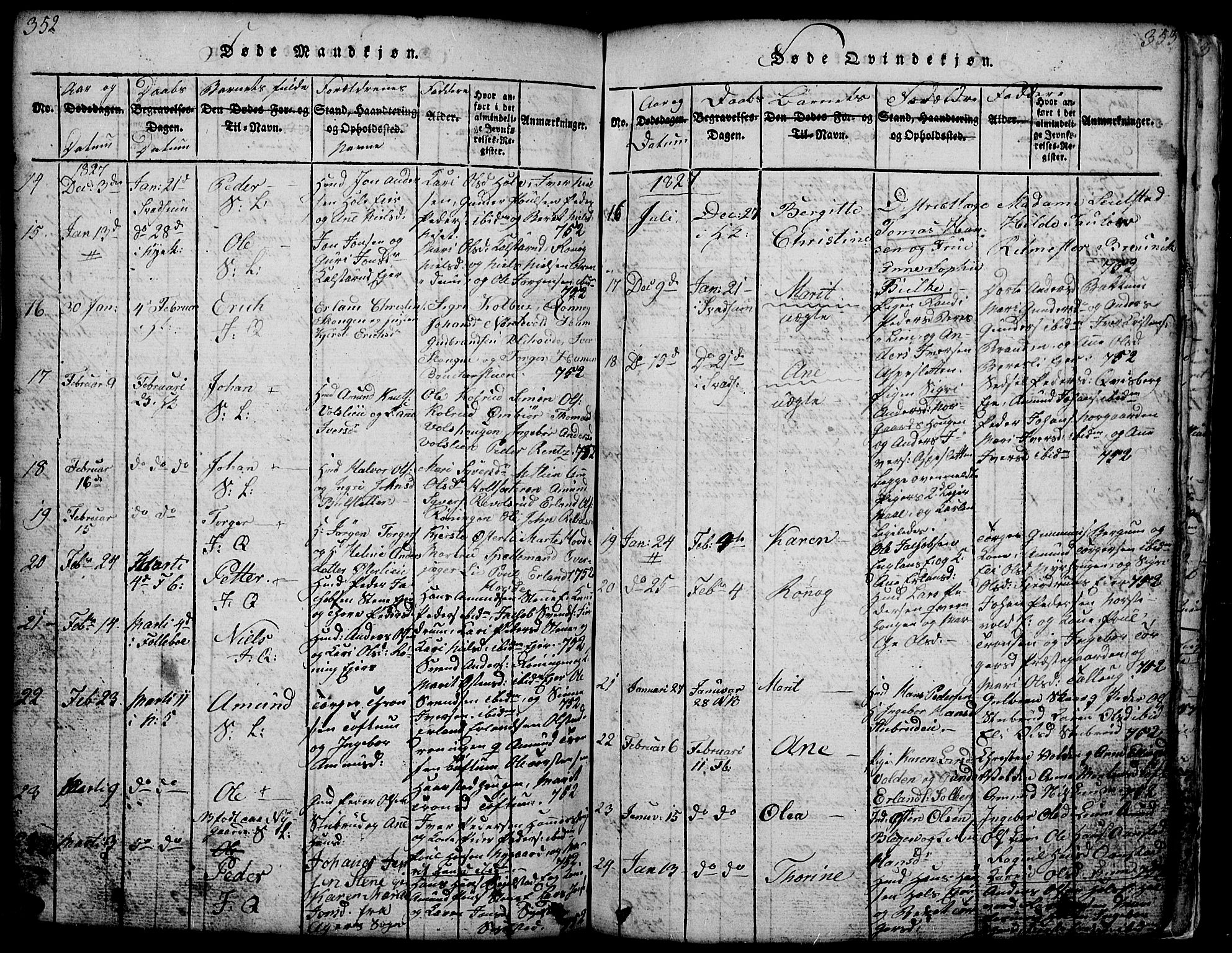 Gausdal prestekontor, AV/SAH-PREST-090/H/Ha/Hab/L0001: Parish register (copy) no. 1, 1817-1848, p. 352-353