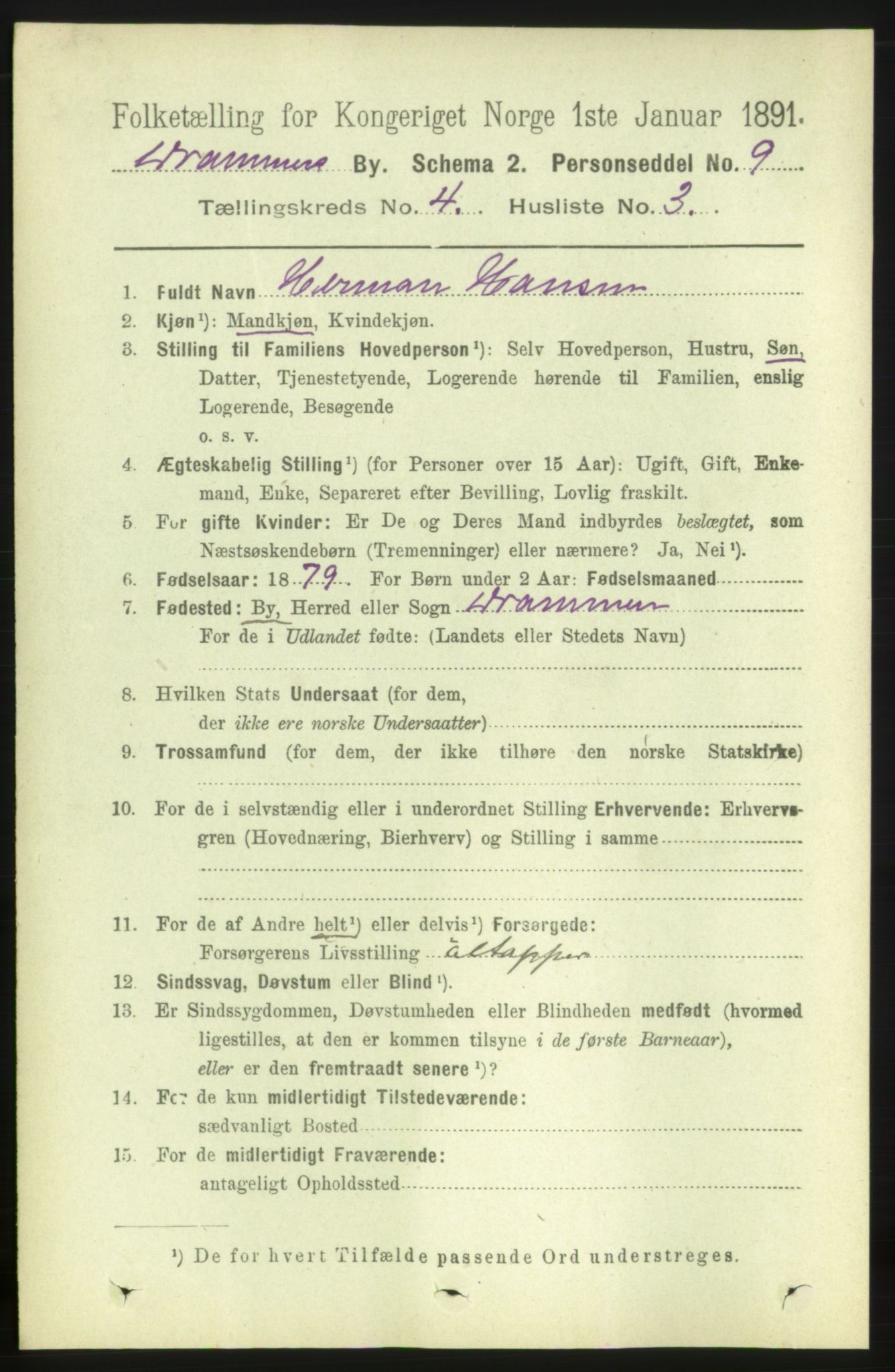 RA, 1891 census for 0602 Drammen, 1891, p. 5323