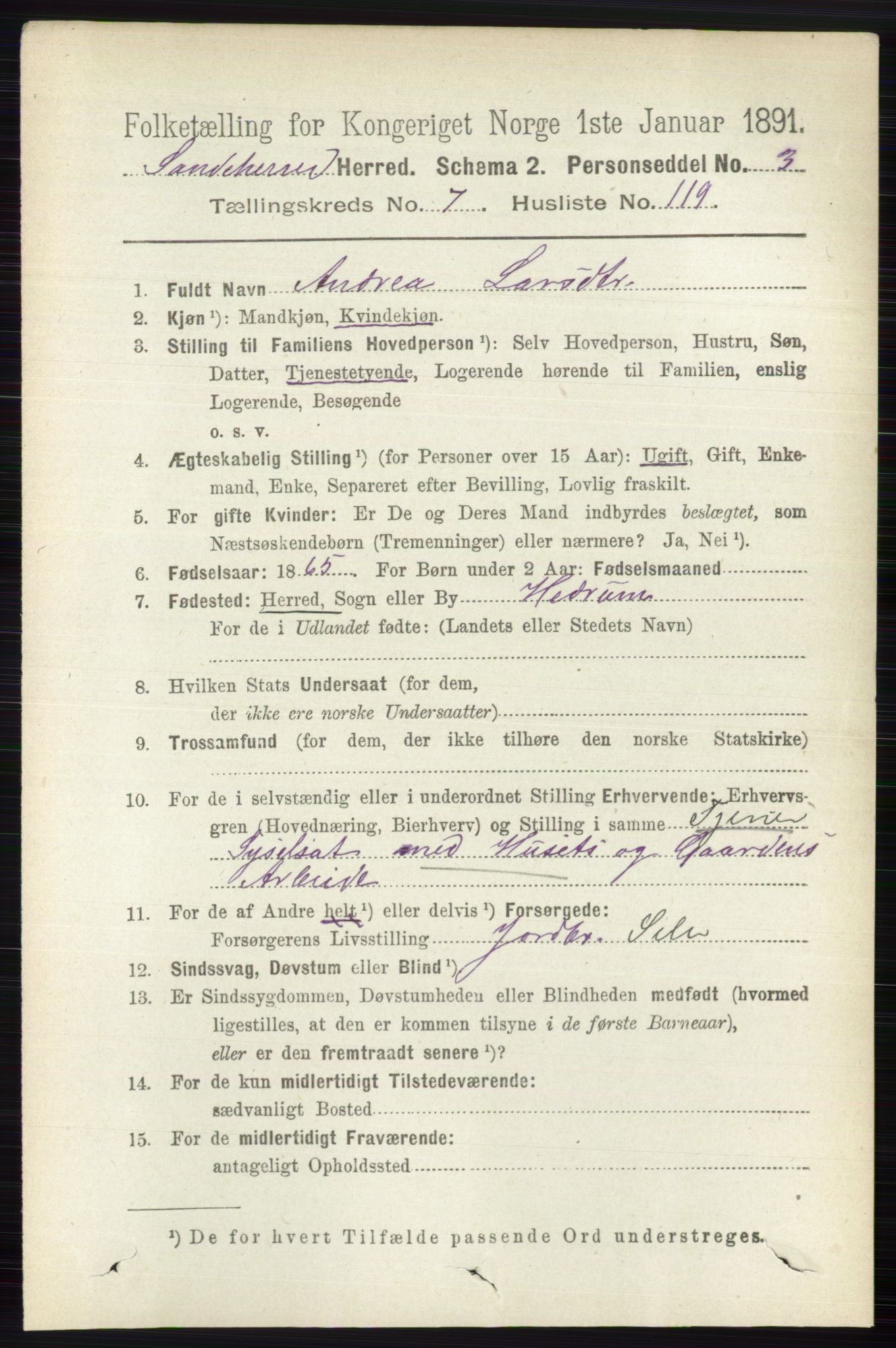 RA, 1891 census for 0724 Sandeherred, 1891, p. 4702