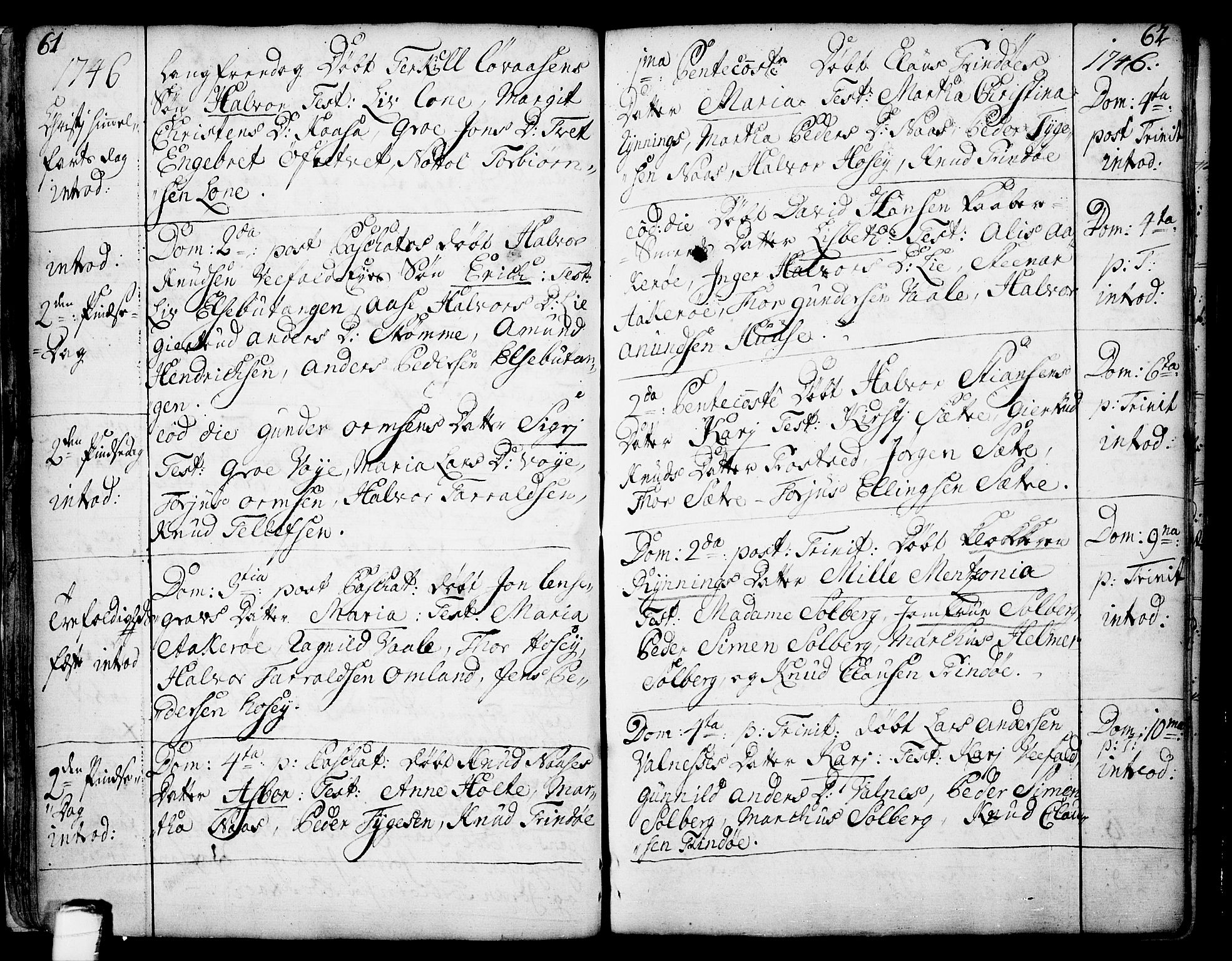 Drangedal kirkebøker, SAKO/A-258/F/Fa/L0002: Parish register (official) no. 2, 1733-1753, p. 61-62
