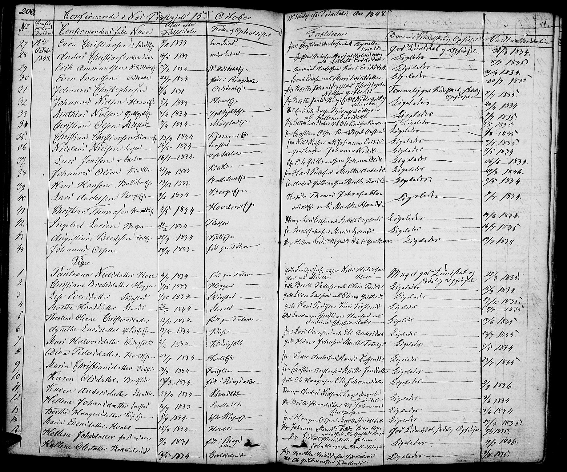 Nes prestekontor, Hedmark, AV/SAH-PREST-020/K/Ka/L0003: Parish register (official) no. 3, 1827-1851, p. 203