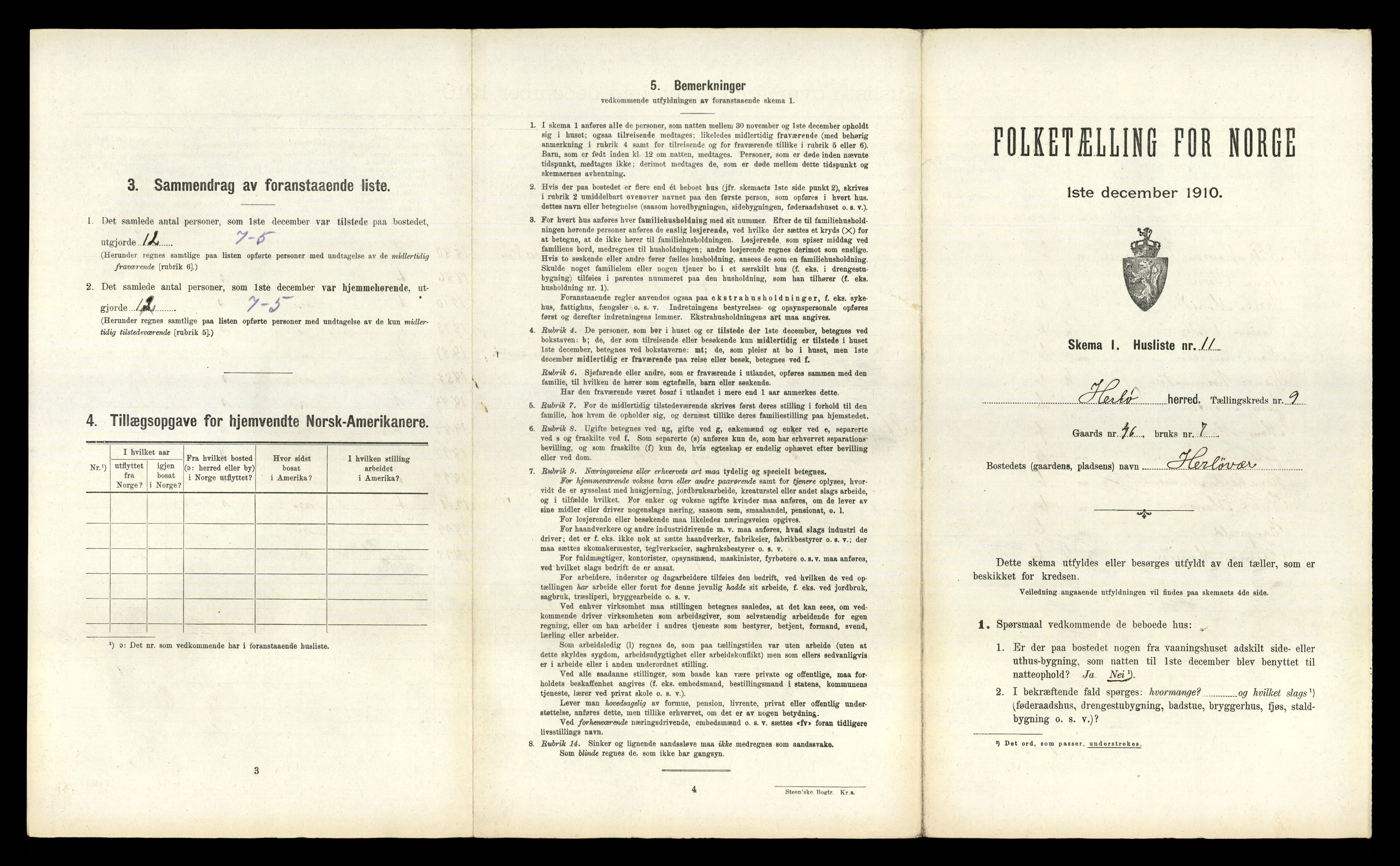 RA, 1910 census for Herdla, 1910, p. 1016