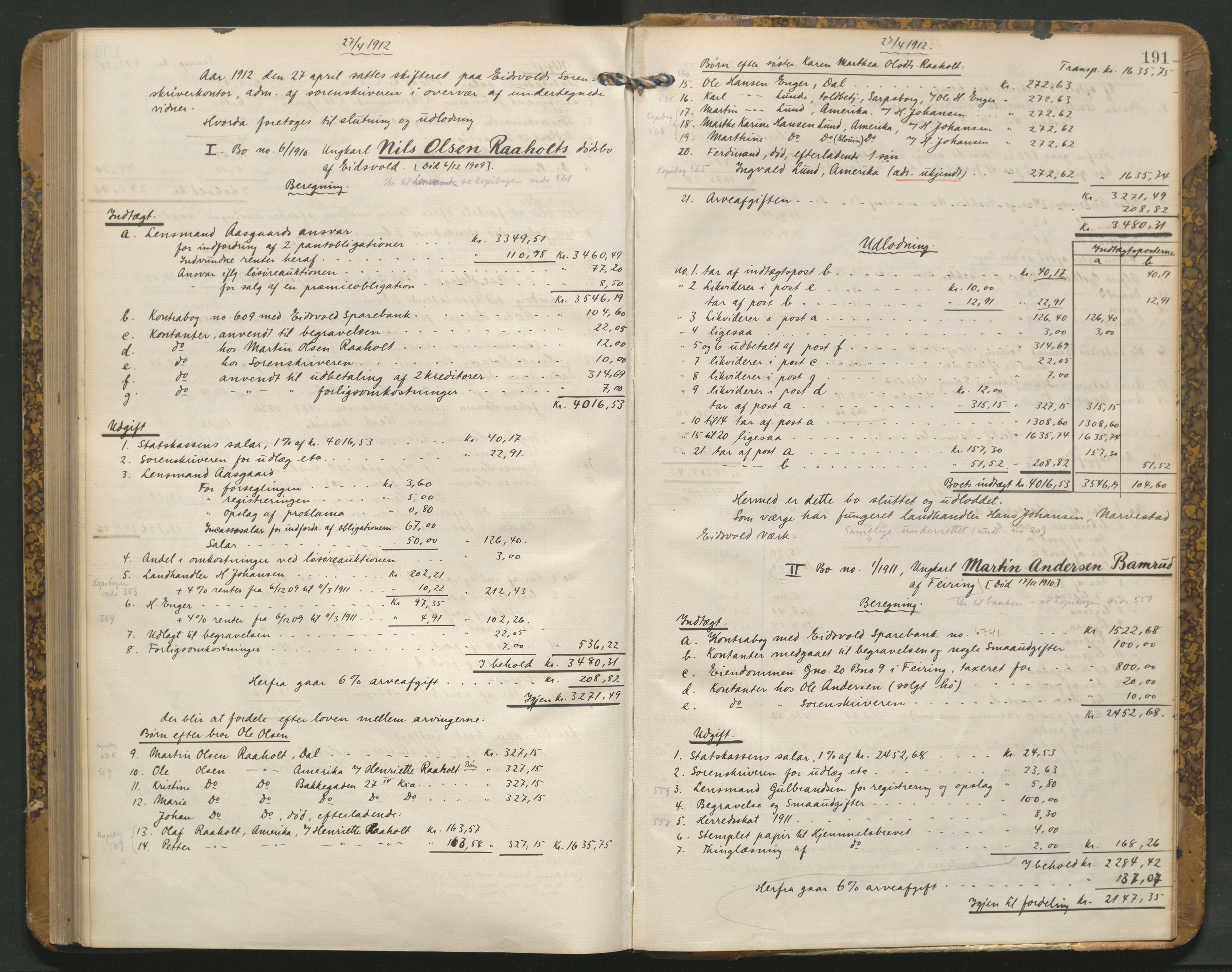 Eidsvoll tingrett, AV/SAO-A-10371/H/Hc/L0002: Skifteutlodningsprotokoll, 1900-1912, p. 191