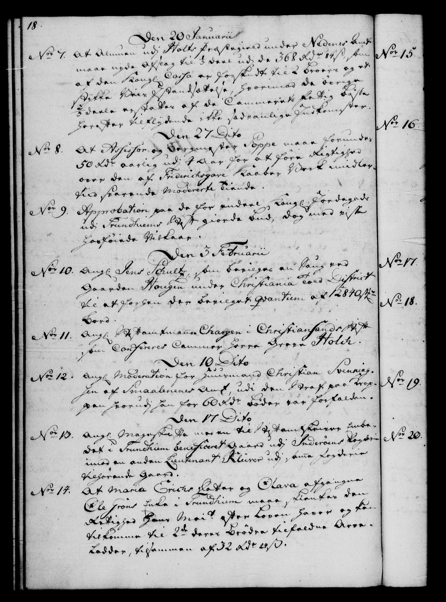 Rentekammeret, Kammerkanselliet, RA/EA-3111/G/Gf/Gfb/L0008: Register til norske relasjons- og resolusjonsprotokoller (merket RK 52.103), 1766-1771, p. 18