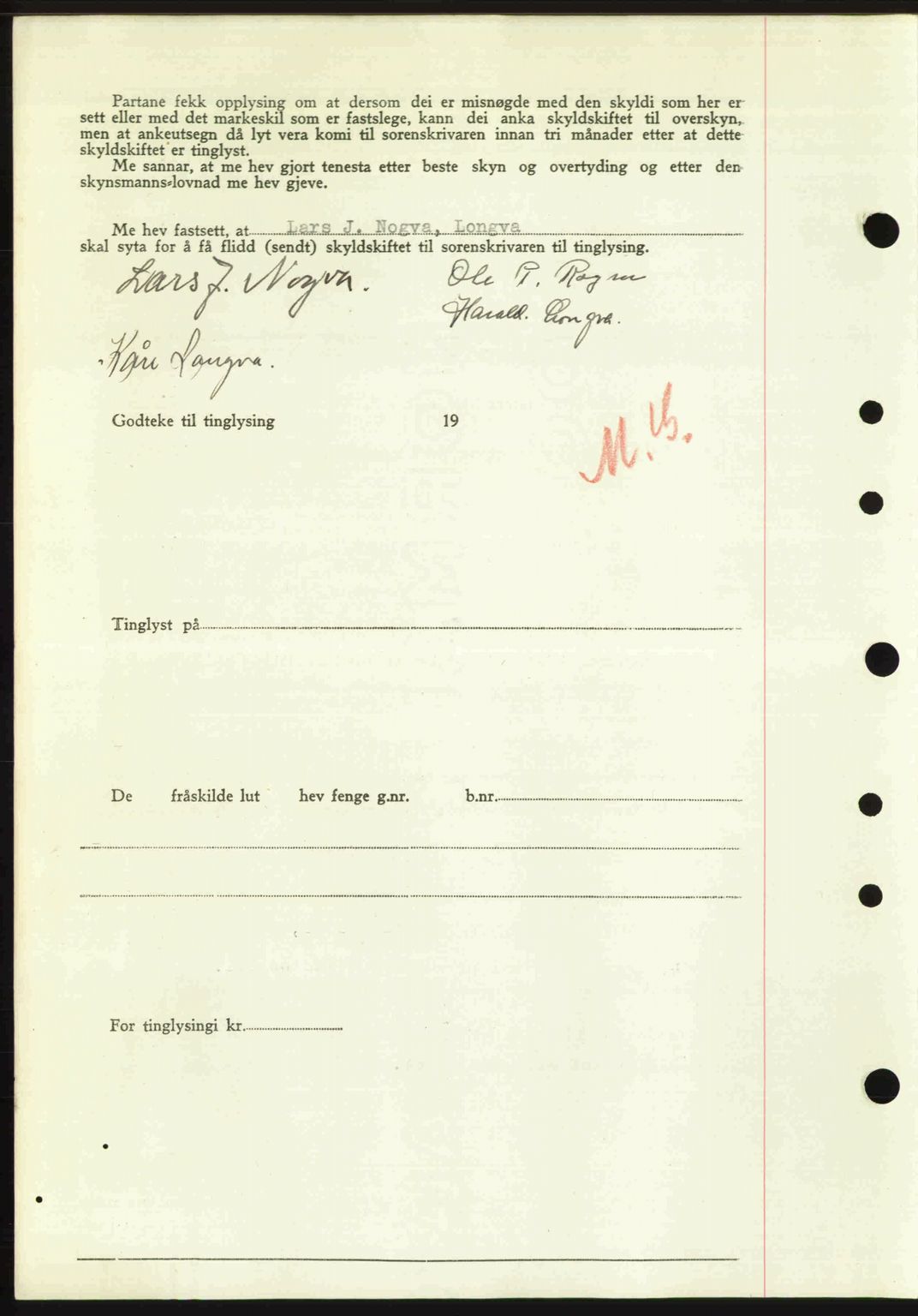 Nordre Sunnmøre sorenskriveri, AV/SAT-A-0006/1/2/2C/2Ca: Mortgage book no. A20b, 1946-1946, Diary no: : 9/1946