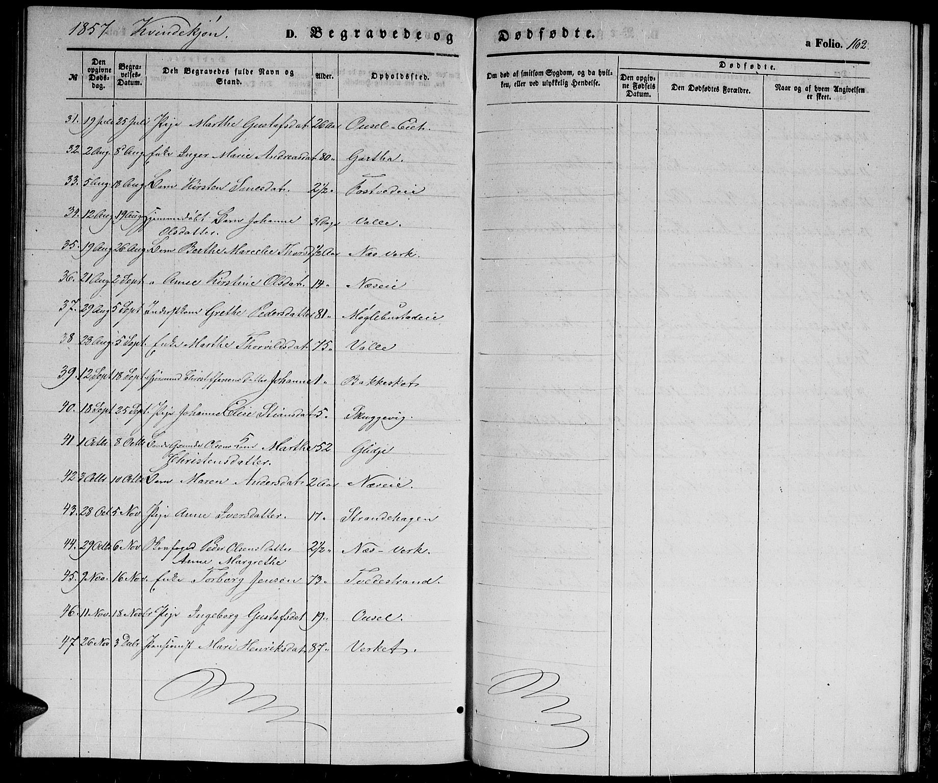 Holt sokneprestkontor, SAK/1111-0021/F/Fb/L0007: Parish register (copy) no. B 7, 1849-1858, p. 162