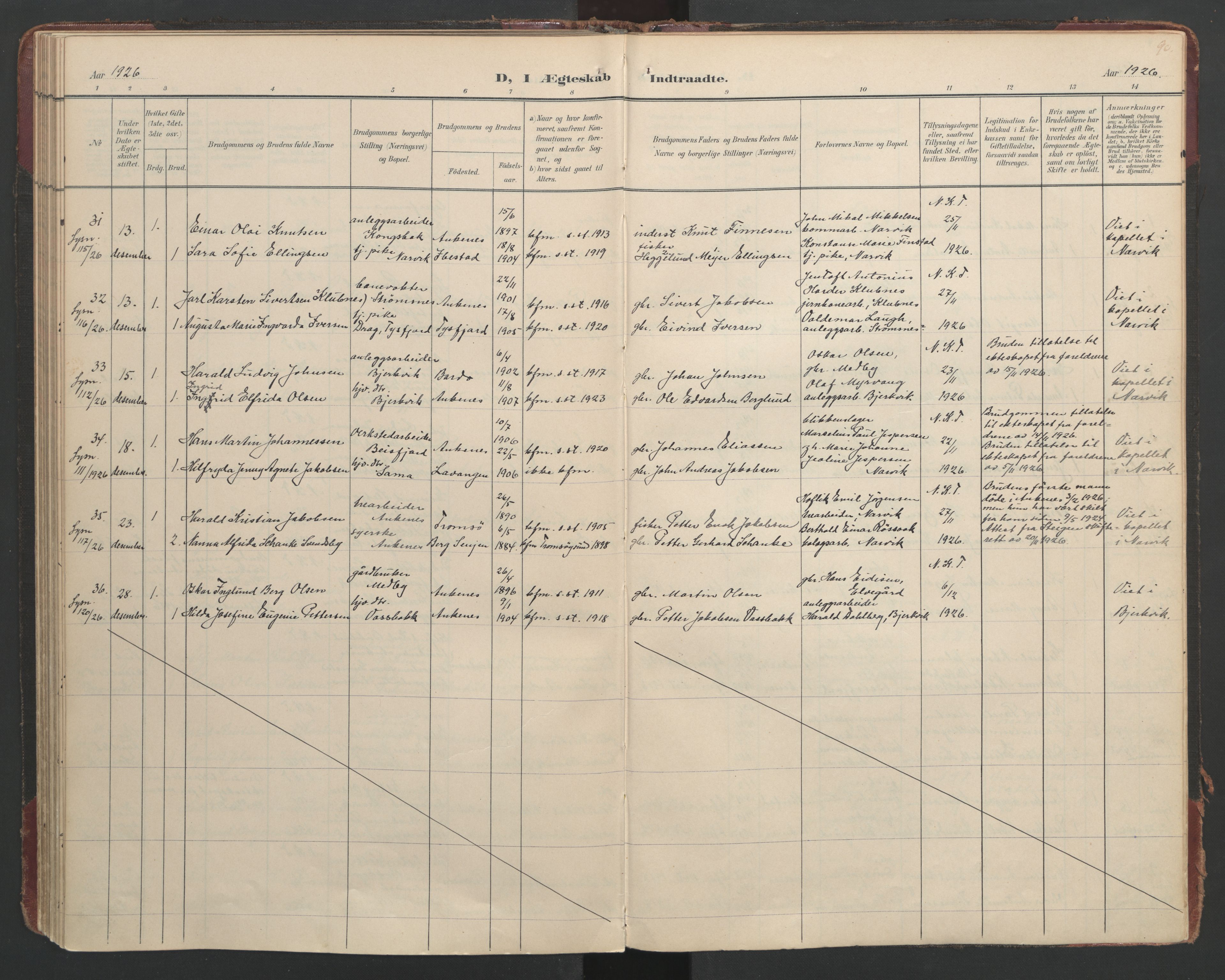 Ministerialprotokoller, klokkerbøker og fødselsregistre - Nordland, AV/SAT-A-1459/866/L0942: Parish register (official) no. 866A05, 1901-1928, p. 90