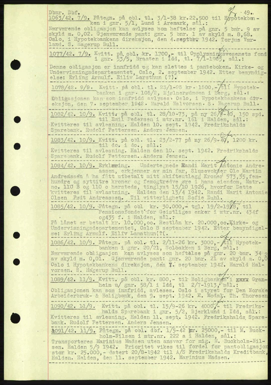 Idd og Marker sorenskriveri, AV/SAO-A-10283/G/Gb/Gbc/L0002: Mortgage book no. B4-9a, 1939-1945, Diary no: : 1063/1942