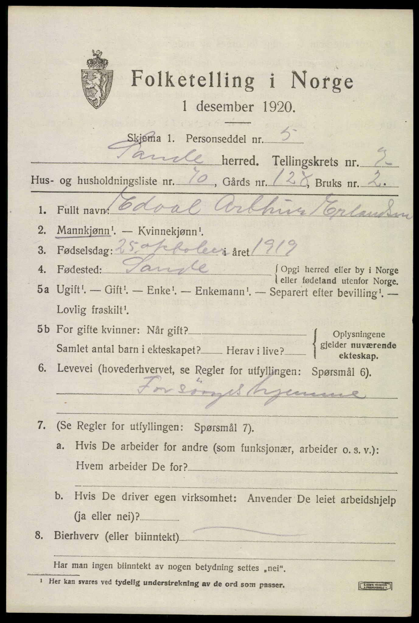 SAKO, 1920 census for Sande, 1920, p. 8948