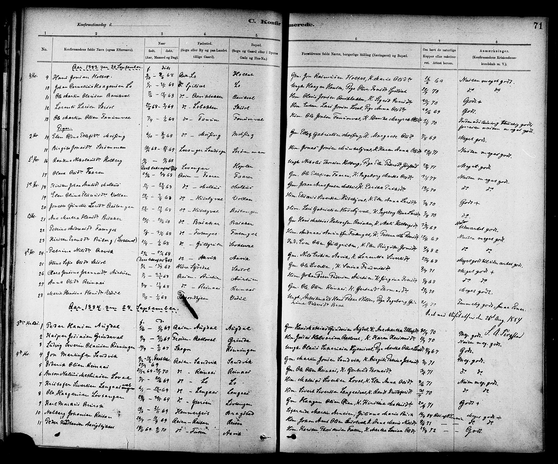 Ministerialprotokoller, klokkerbøker og fødselsregistre - Nord-Trøndelag, SAT/A-1458/714/L0130: Parish register (official) no. 714A01, 1878-1895, p. 71
