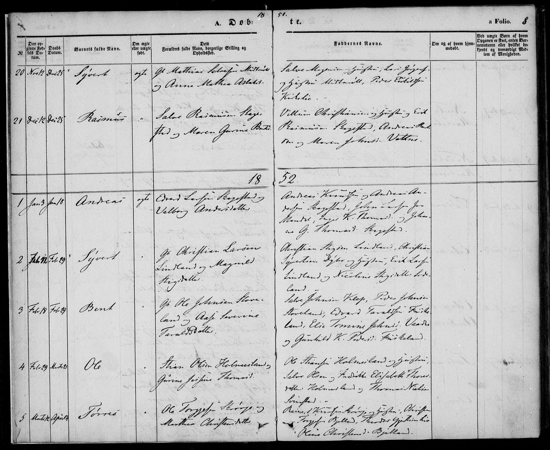 Holum sokneprestkontor, SAK/1111-0022/F/Fa/Faa/L0005: Parish register (official) no. A 5, 1850-1864, p. 8