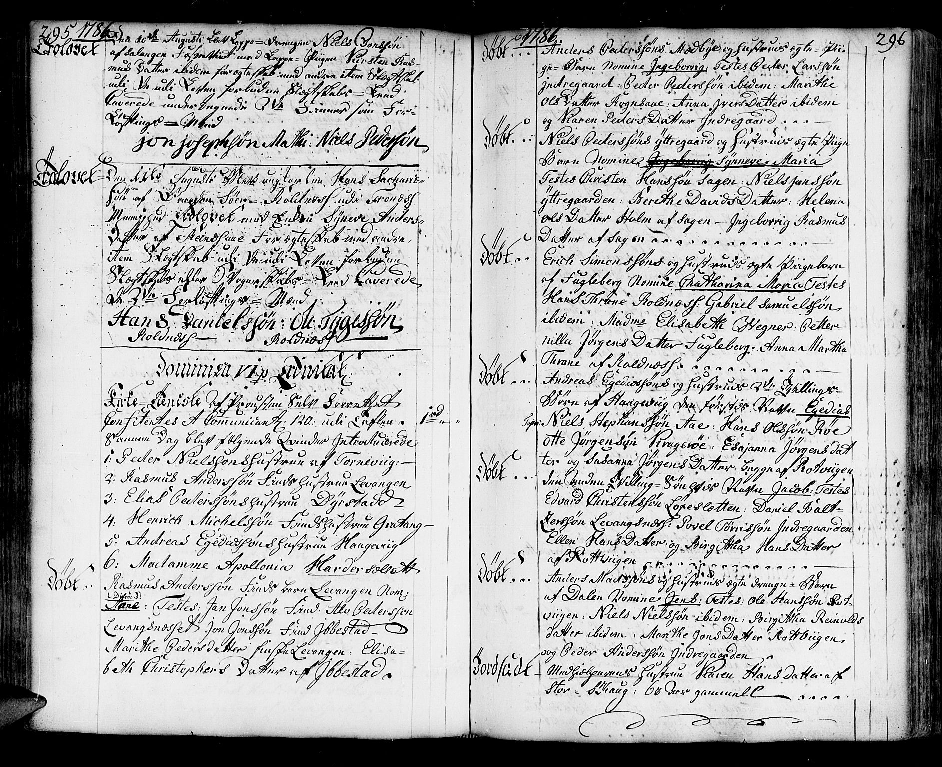 Ibestad sokneprestembete, SATØ/S-0077/H/Ha/Haa/L0003kirke: Parish register (official) no. 3, 1776-1801, p. 295-296