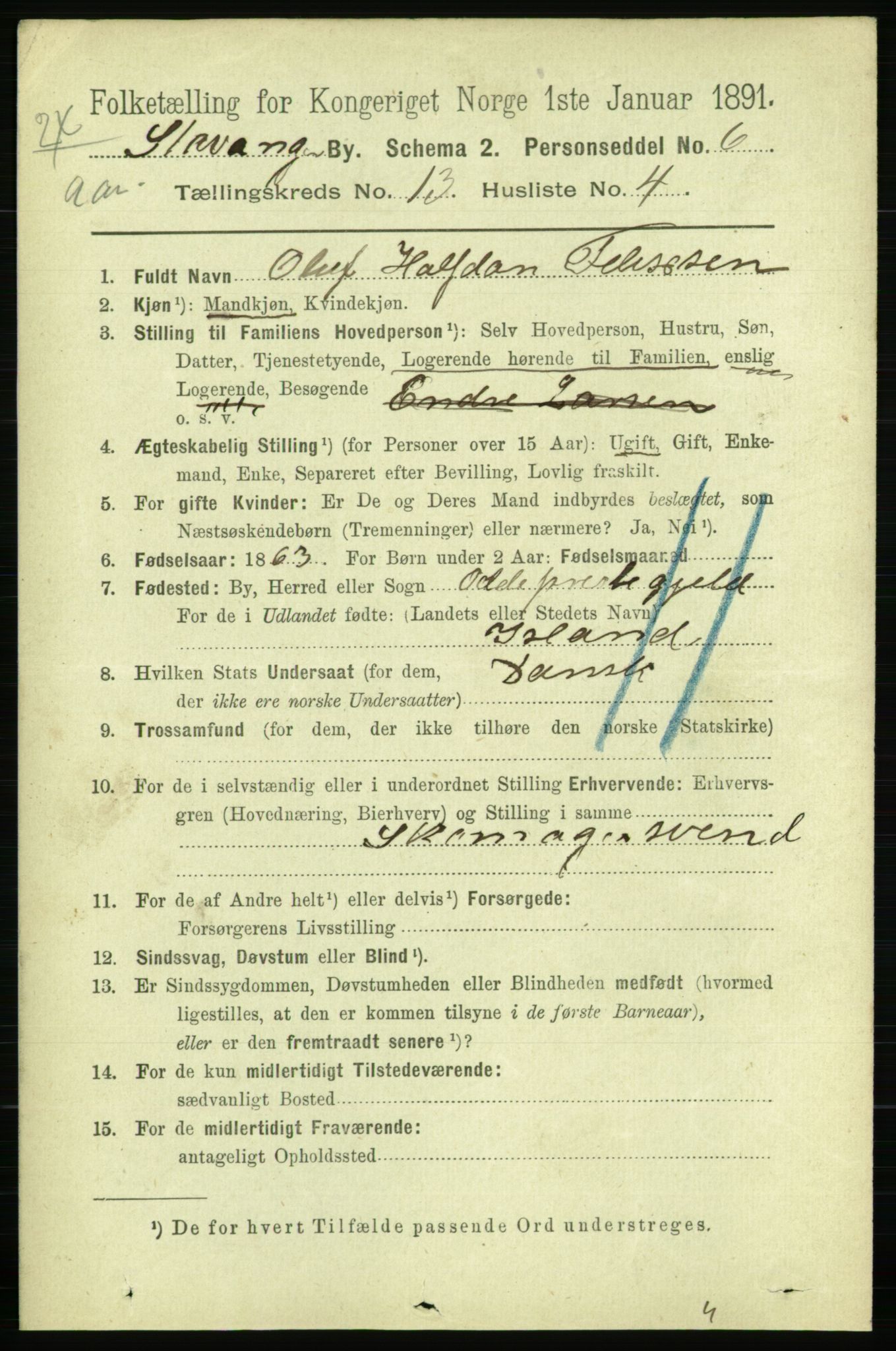 RA, 1891 census for 1103 Stavanger, 1891, p. 16072