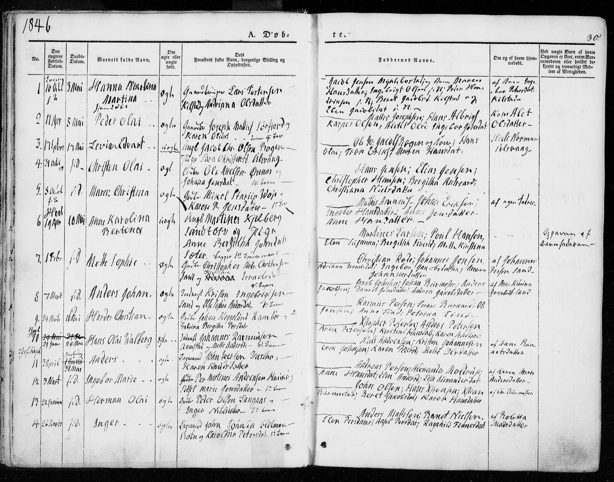 Ministerialprotokoller, klokkerbøker og fødselsregistre - Nordland, SAT/A-1459/872/L1033: Parish register (official) no. 872A08, 1840-1863, p. 30