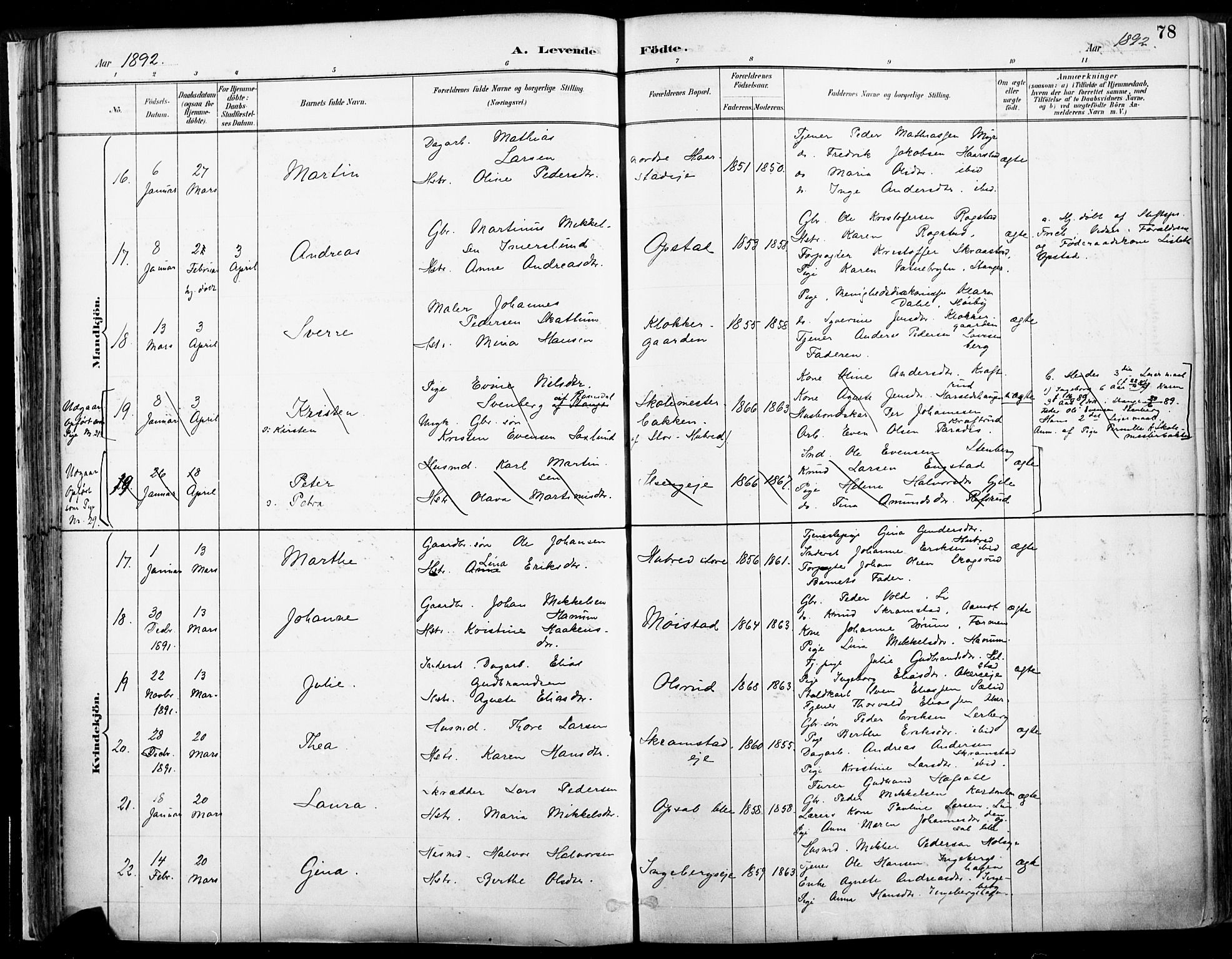 Vang prestekontor, Hedmark, SAH/PREST-008/H/Ha/Haa/L0019A: Parish register (official) no. 19, 1886-1900, p. 78