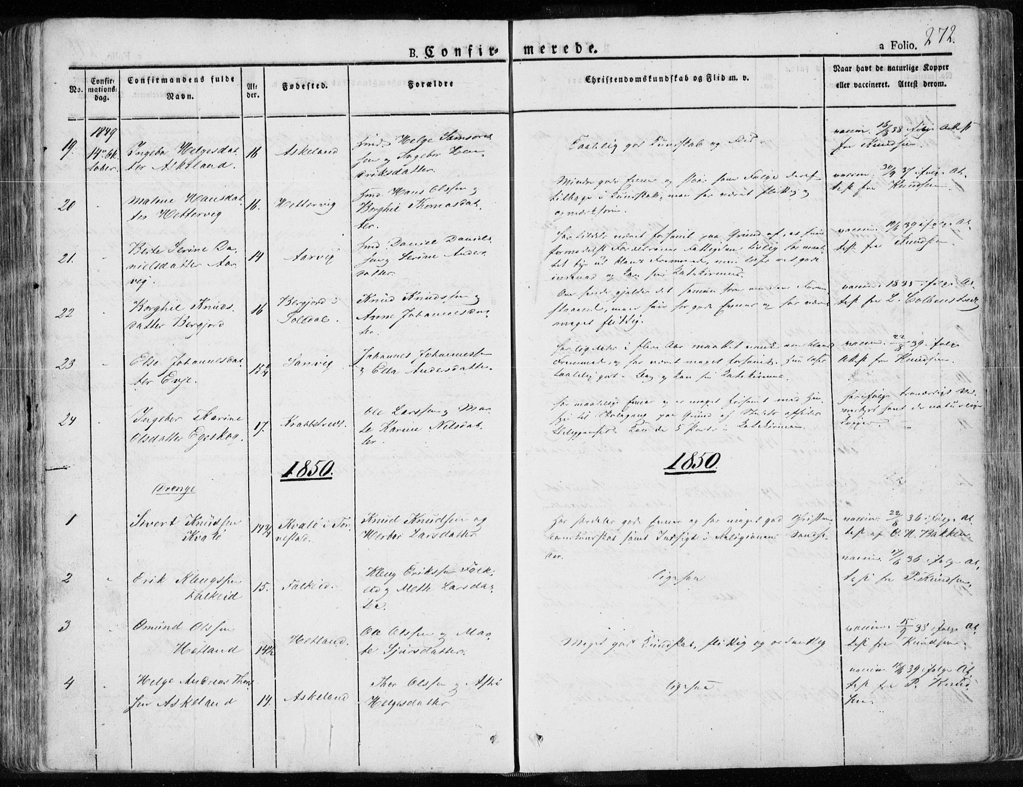 Tysvær sokneprestkontor, SAST/A -101864/H/Ha/Haa/L0001: Parish register (official) no. A 1.1, 1831-1856, p. 272
