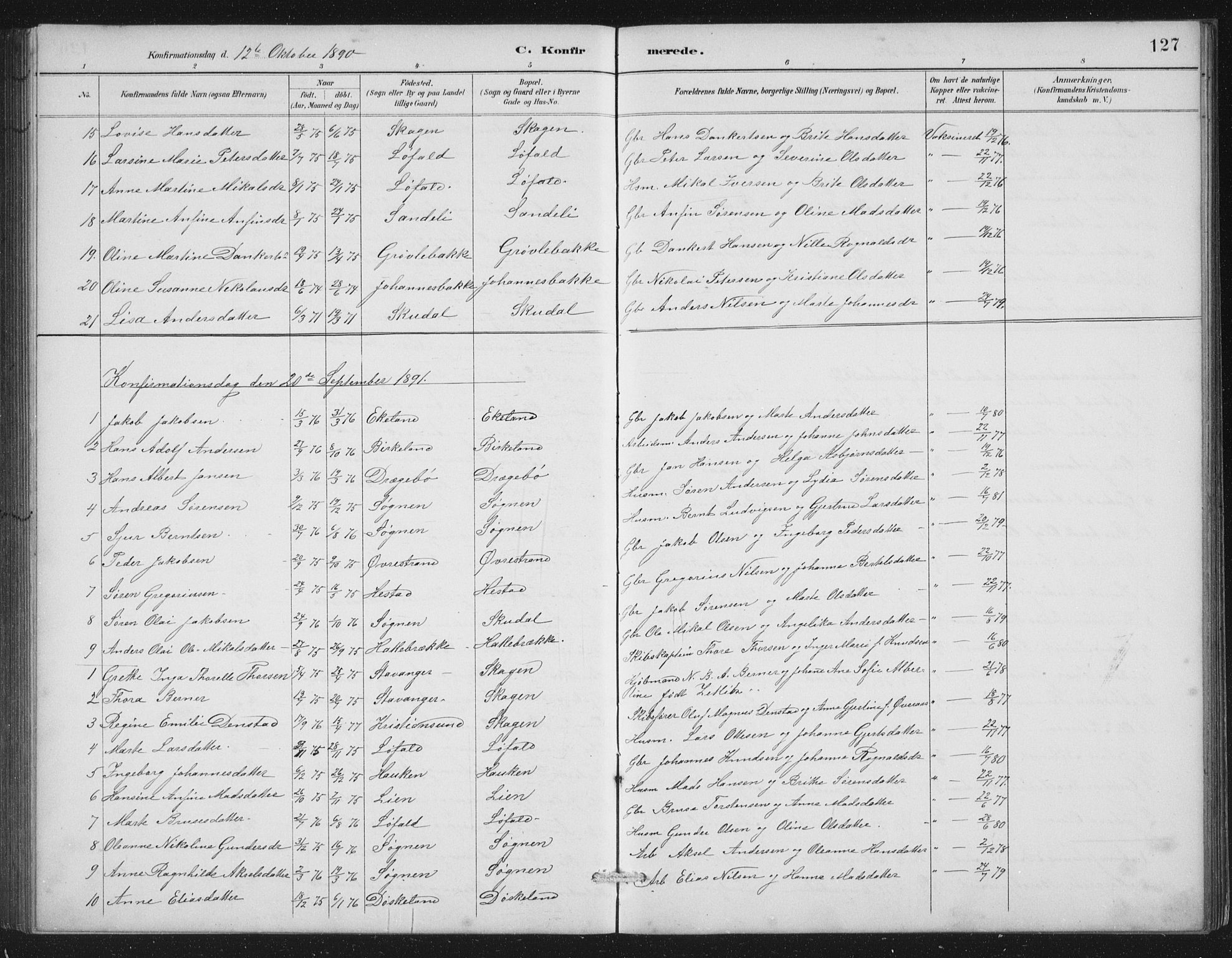 Gaular sokneprestembete, SAB/A-80001/H/Hab: Parish register (copy) no. A 4, 1889-1912, p. 127