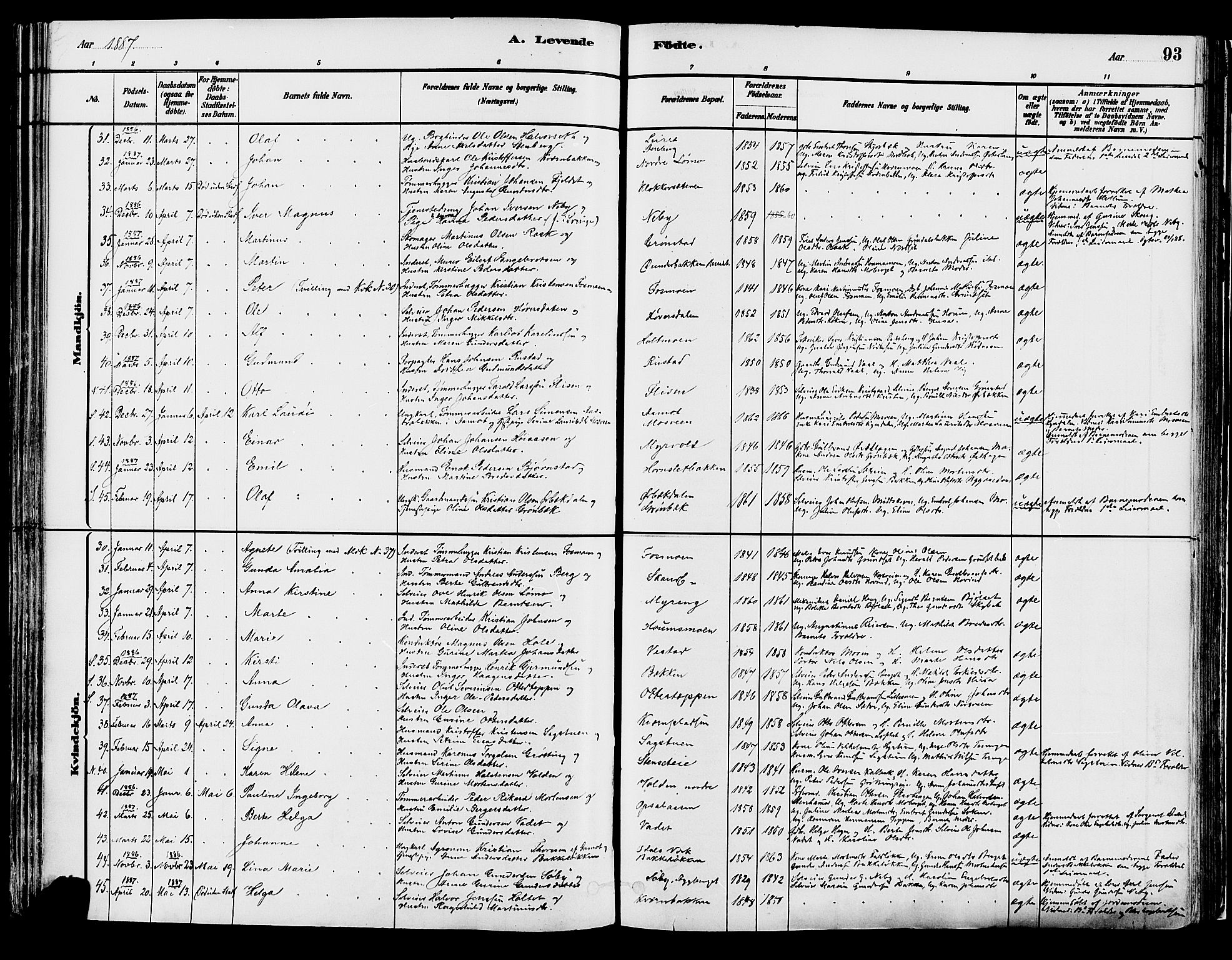 Elverum prestekontor, AV/SAH-PREST-044/H/Ha/Haa/L0013: Parish register (official) no. 13, 1880-1890, p. 93