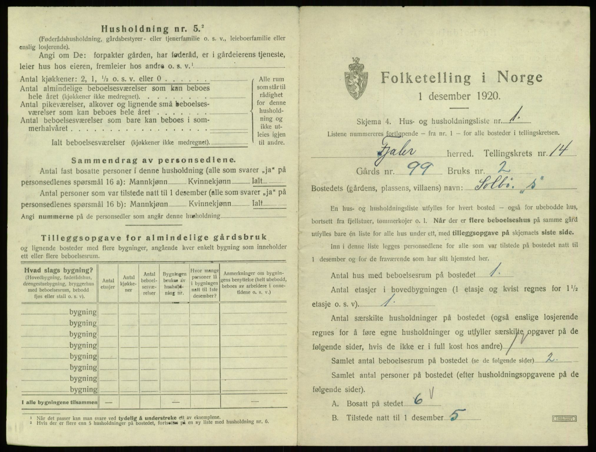 SAB, 1920 census for Fjaler, 1920, p. 1159