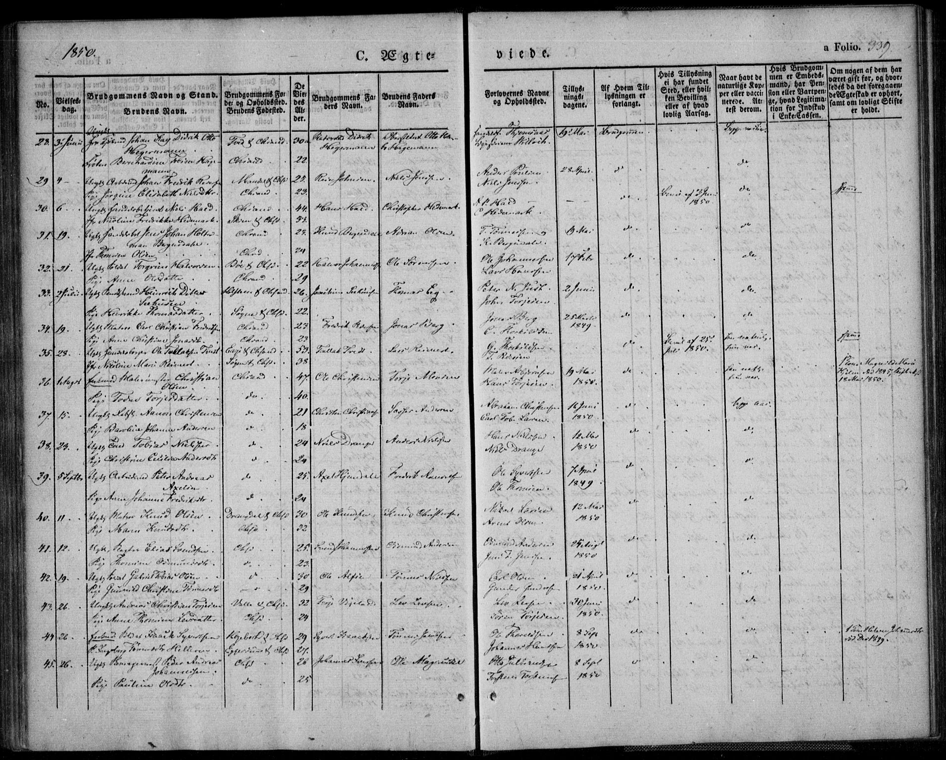 Kristiansand domprosti, SAK/1112-0006/F/Fa/L0013: Parish register (official) no. A 13, 1842-1851, p. 339