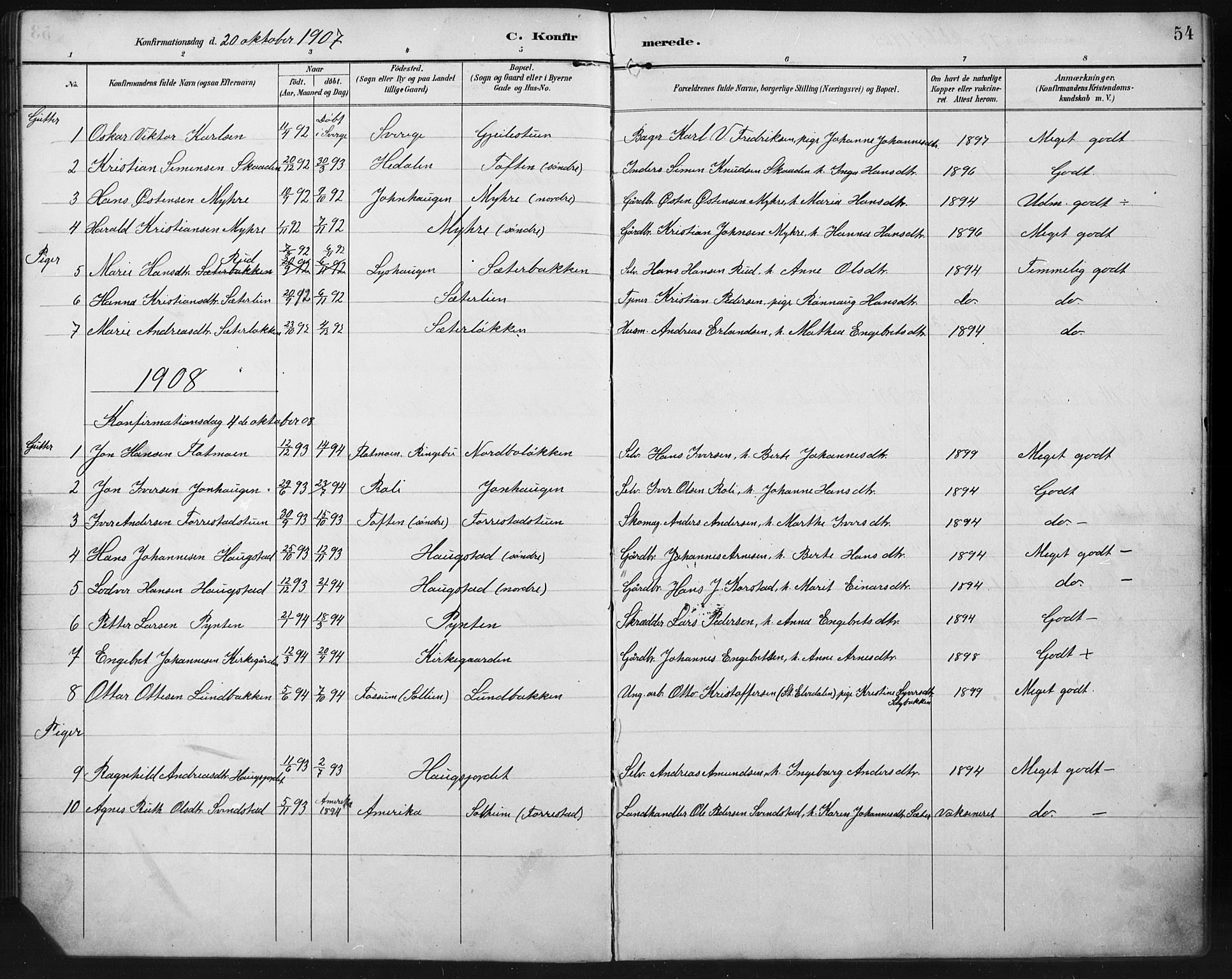 Ringebu prestekontor, AV/SAH-PREST-082/H/Ha/Hab/L0008: Parish register (copy) no. 8, 1890-1922, p. 54